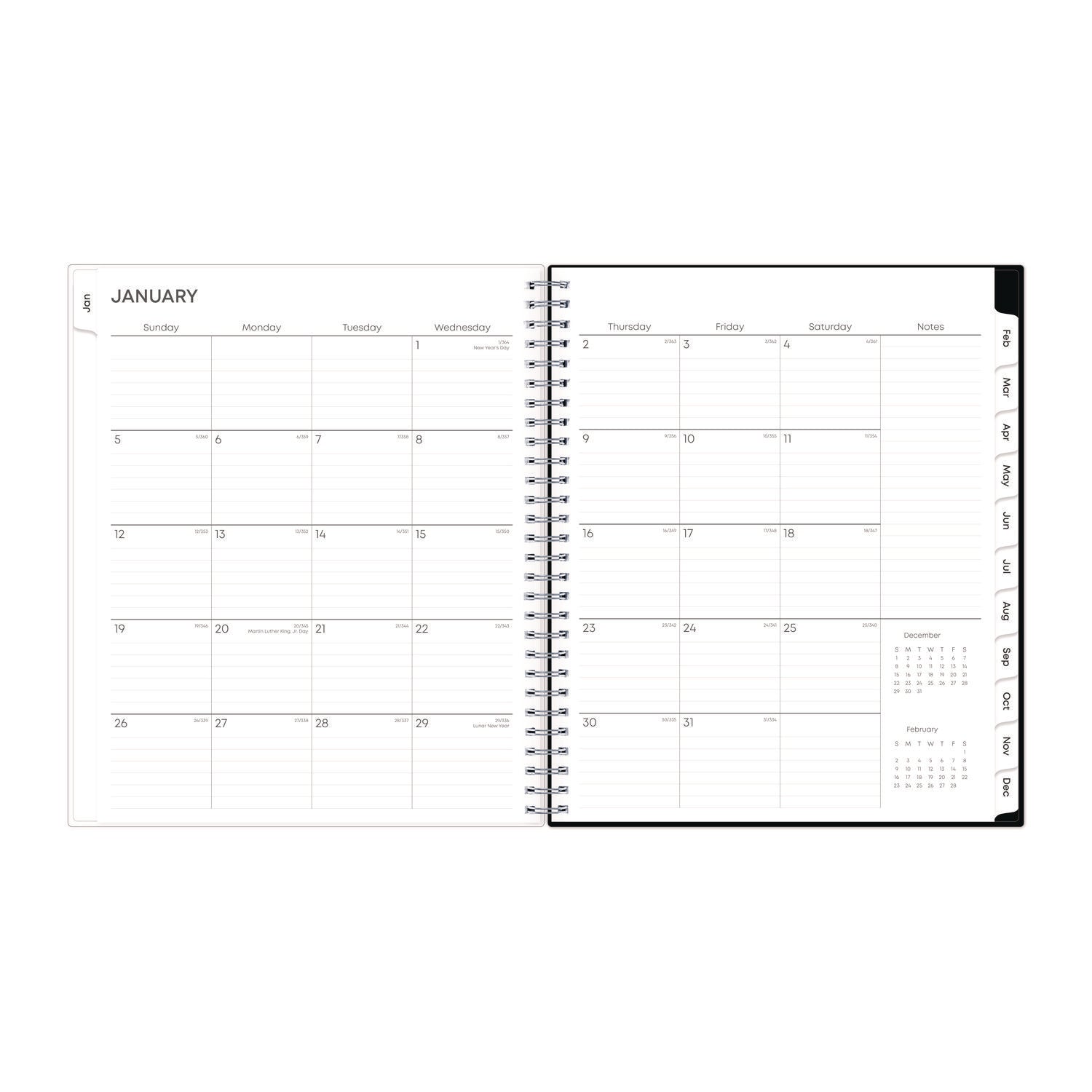 Blue Sky® Analeis Monthly Planner, Floral Artwork, 10 x 8, White/Black/Coral Cover, 12-Month (Jan to Dec): 2025