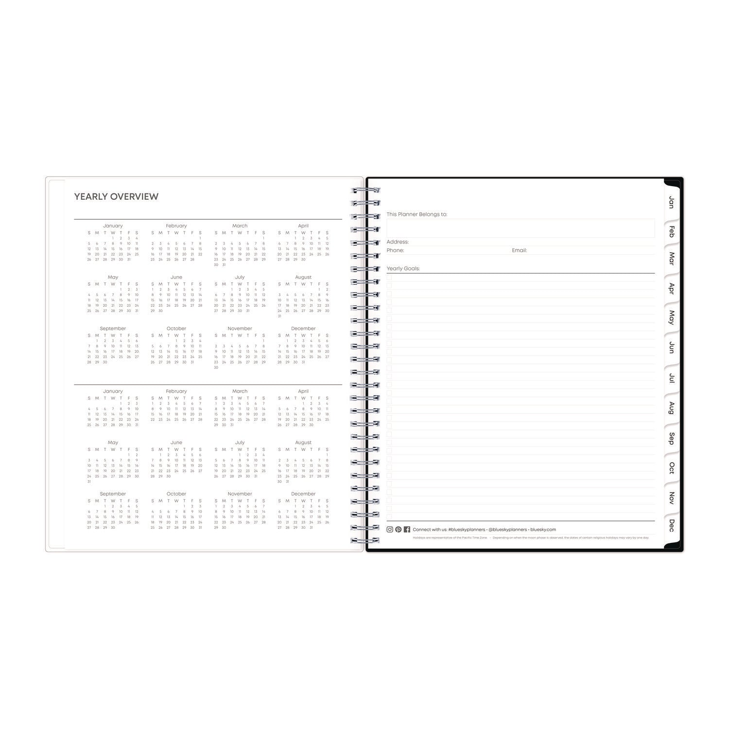 Blue Sky® Analeis Monthly Planner, Floral Artwork, 10 x 8, White/Black/Coral Cover, 12-Month (Jan to Dec): 2025