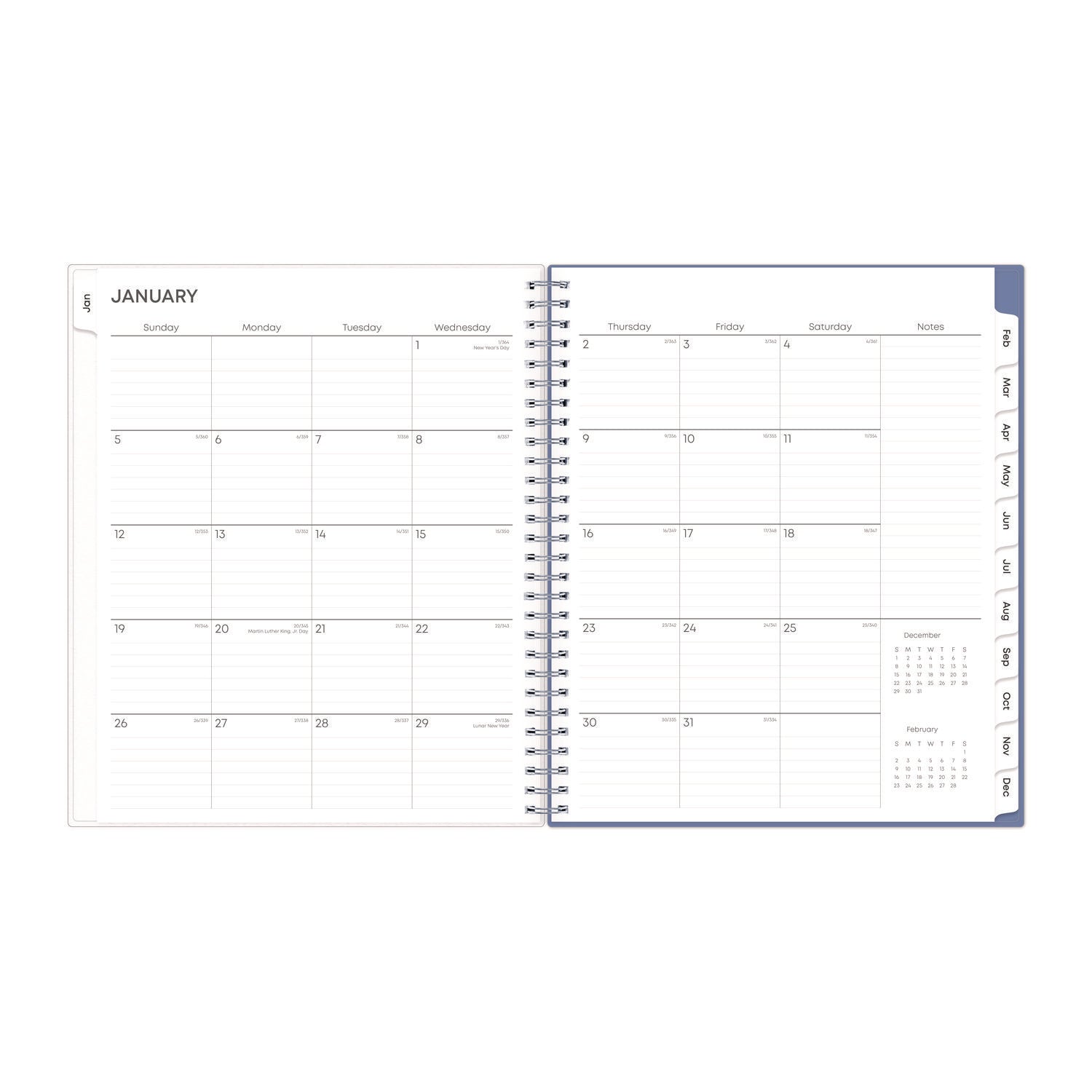 Blue Sky® Lindley Monthly Planner, Floral Artwork, 10 x 8, White/Blue/Green Cover, 12-Month (Jan to Dec): 2025