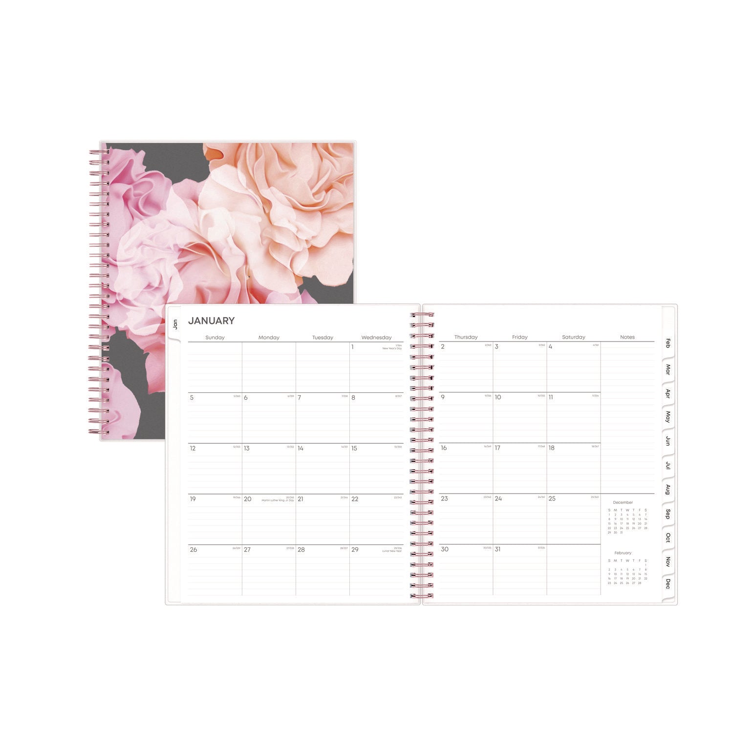 Joselyn Monthly Wirebound Planner, Floral Artwork, 10 x 8, Pink/Peach/Black Cover, 12-Month (Jan to Dec): 2025