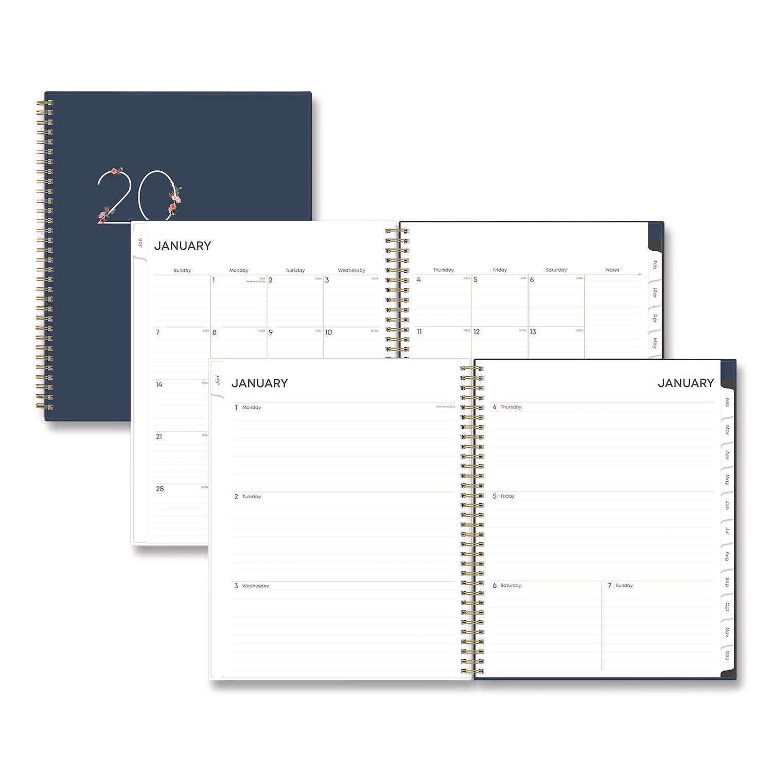 Ashlyn Weekly/Monthly Planner, Floral Artwork, 11 x 8.5, Navy/Multicolor Cover, 12-Month (Jan to Dec): 2025