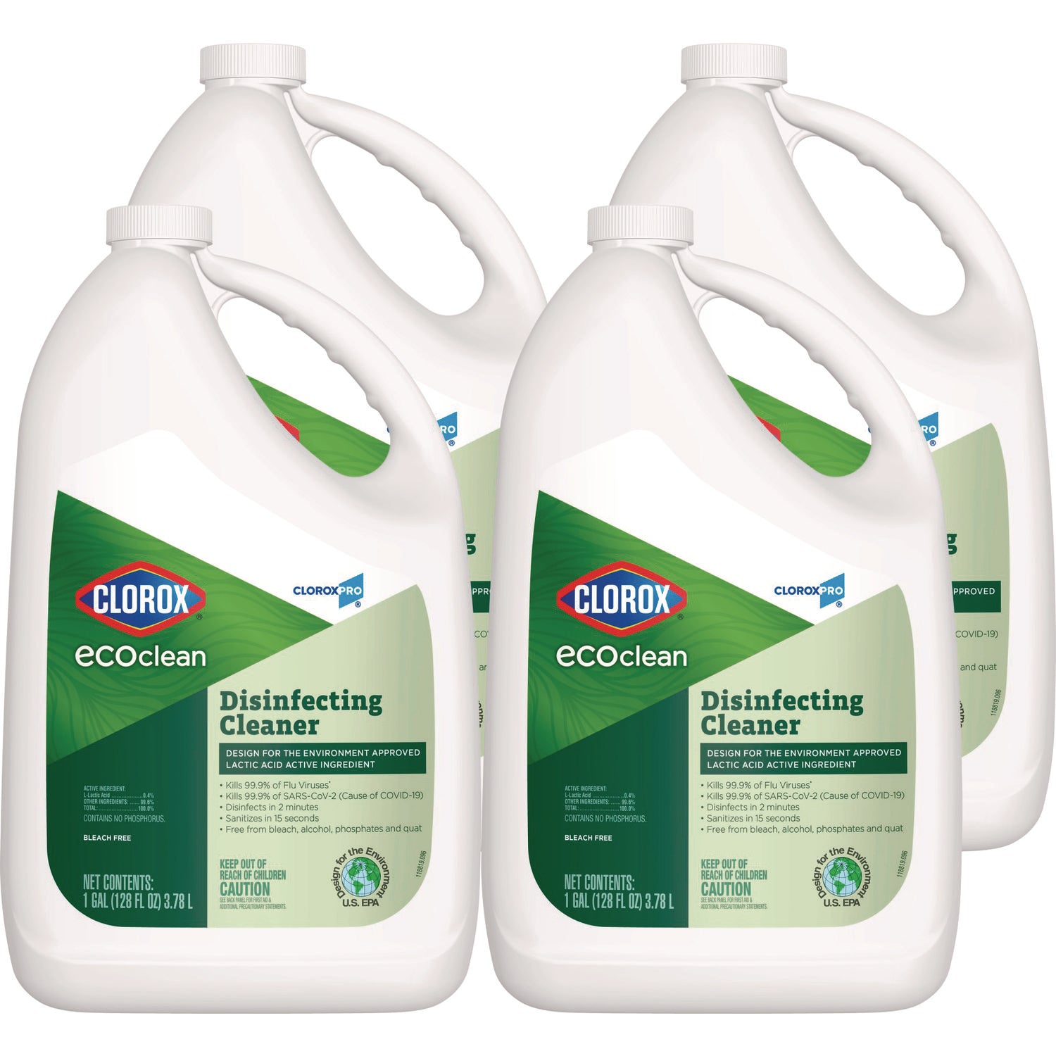 Clorox Pro EcoClean Disinfecting Cleaner, Unscented, 128 oz Refill Bottle, 4/Carton