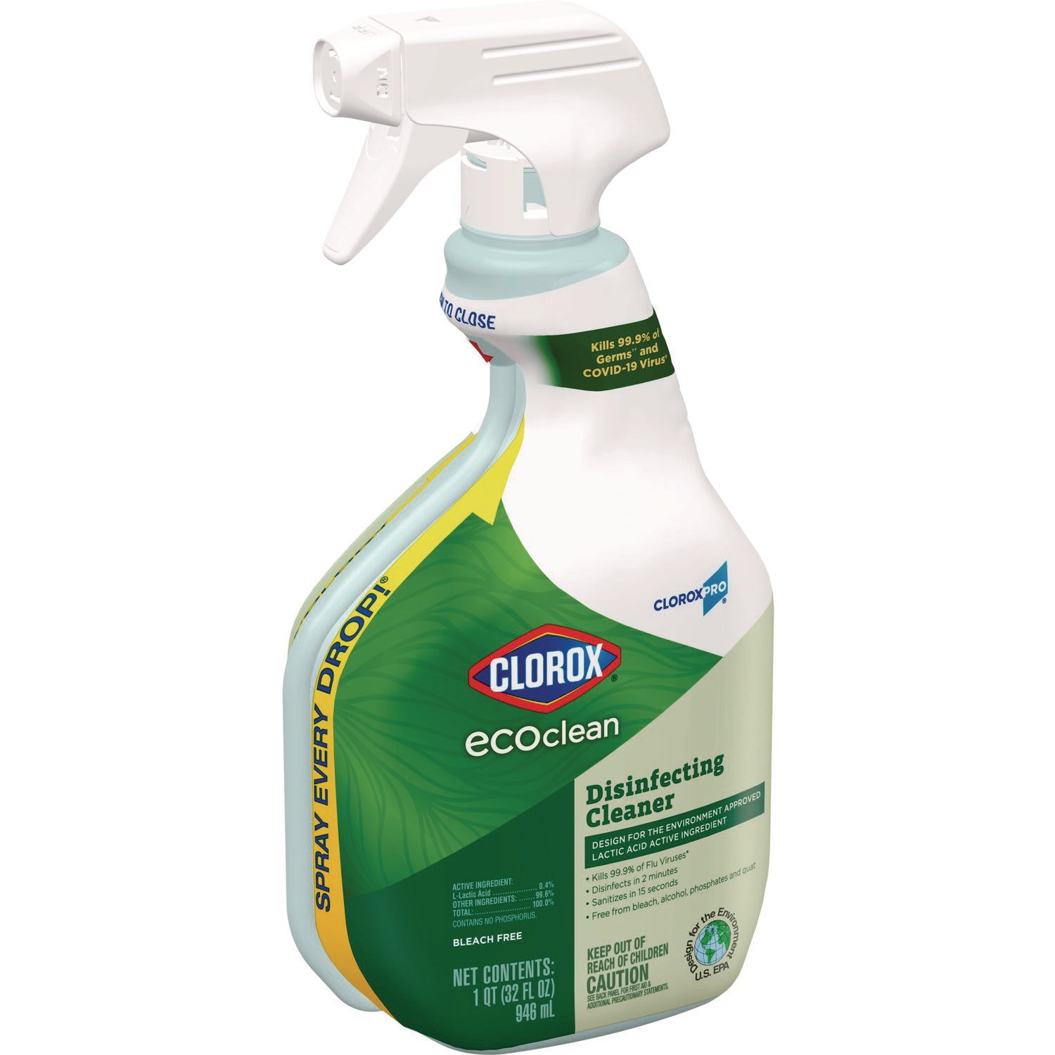 Clorox® Clorox Pro EcoClean Disinfecting Cleaner, Unscented, 32 oz Spray Bottle, 9/Carton