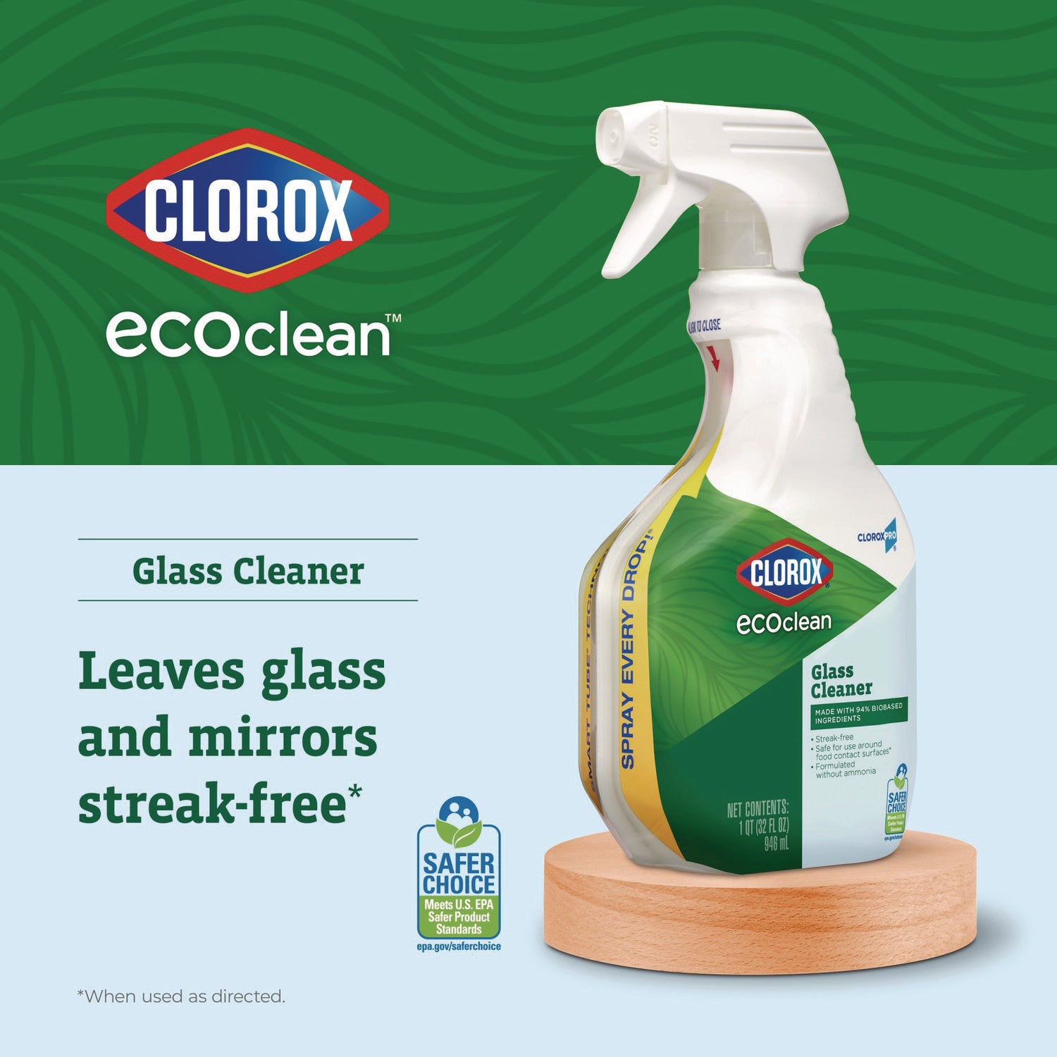 Clorox® Clorox Pro EcoClean Glass Cleaner, Unscented, 32 oz Spray Bottle, 9/Carton