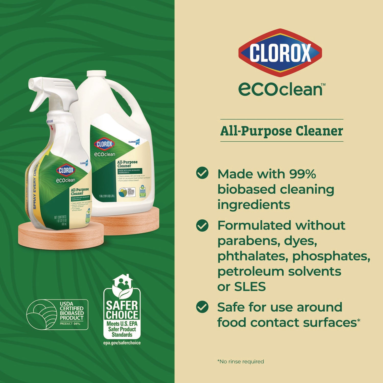 Clorox® Clorox Pro EcoClean All-Purpose Cleaner, Unscented, 128 oz Bottle, 4/Carton