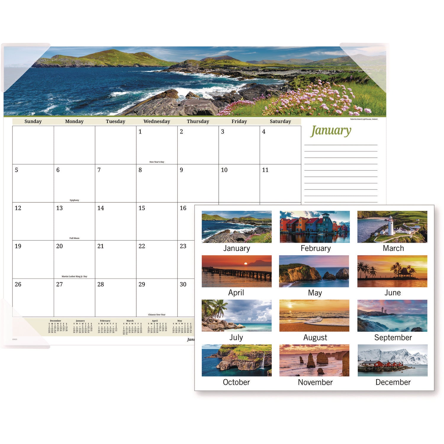 AT-A-GLANCE® Seascape Panoramic Desk Pad, Seascape Panoramic Photography, 22 x 17, White Sheets, Clear Corners, 12-Month (Jan-Dec): 2025