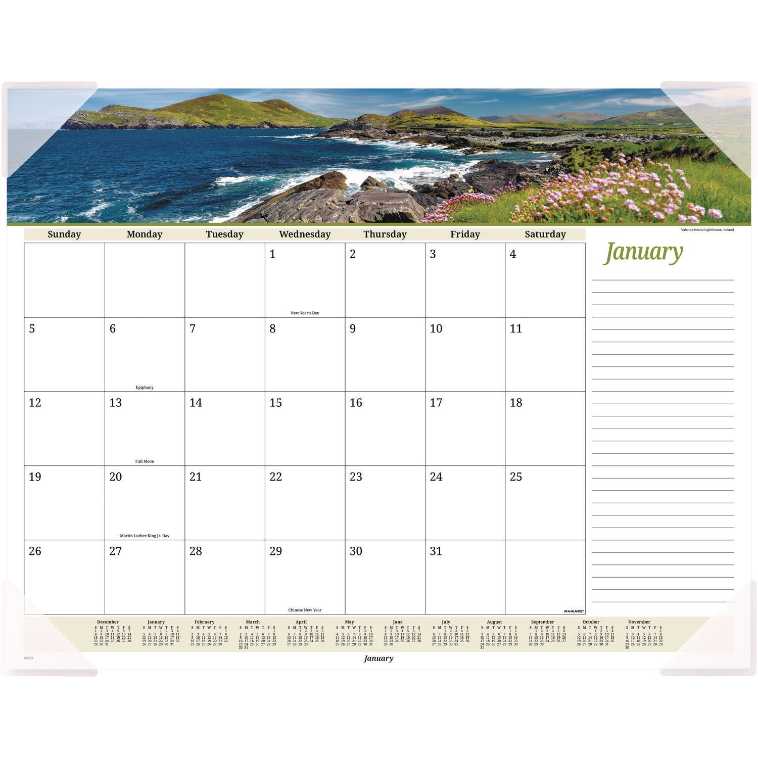 Seascape Panoramic Desk Pad, Seascape Panoramic Photography, 22 x 17, White Sheets, Clear Corners, 12-Month (Jan-Dec): 2025