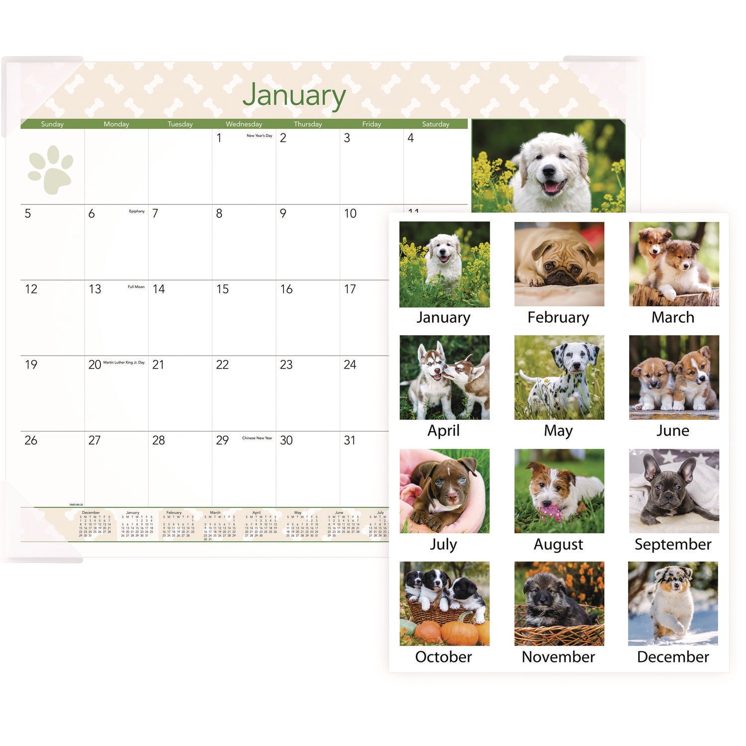 AT-A-GLANCE® Puppies Monthly Desk Pad Calendar, Puppies Photography, 22 x 17, White Sheets, Clear Corners, 12-Month (Jan to Dec): 2025