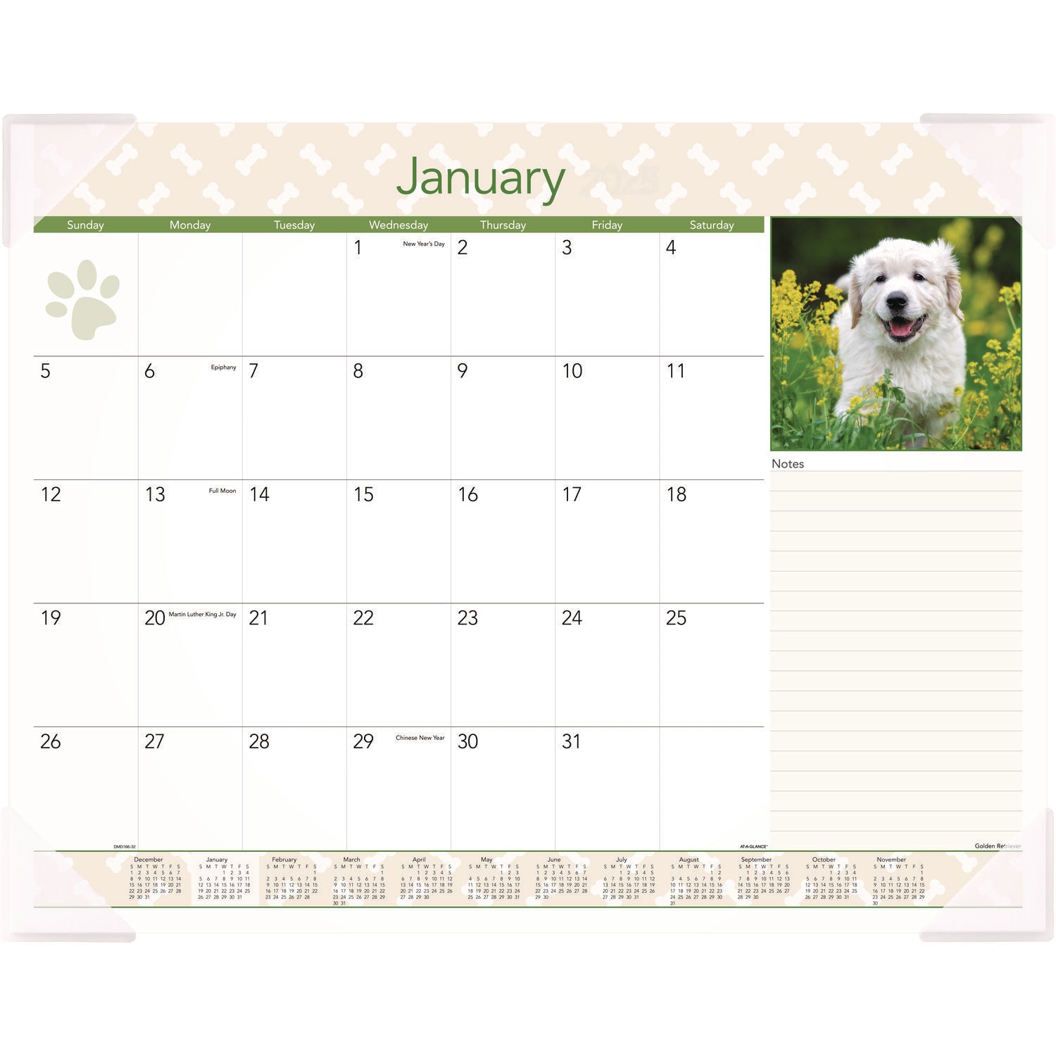 Puppies Monthly Desk Pad Calendar, Puppies Photography, 22 x 17, White Sheets, Clear Corners, 12-Month (Jan to Dec): 2025