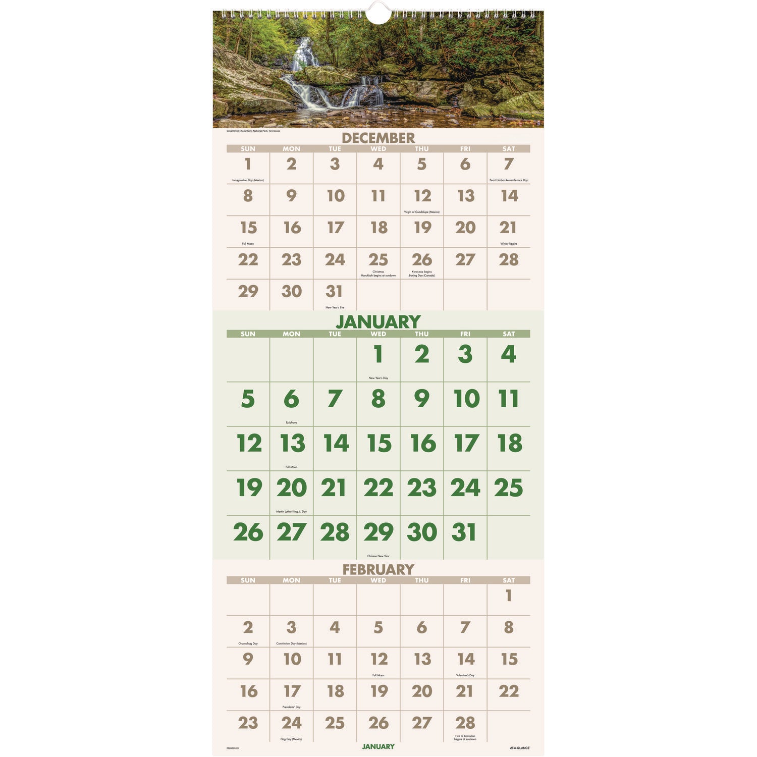 Scenic Three-Month Wall Calendar, Landscape Photography, 12 x 27, White Sheets, 14-Month: Dec 2024 to Jan 2026