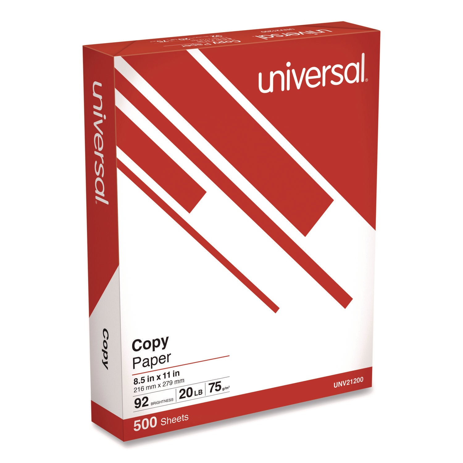 Universal® Copy Paper, 92 Bright, 20 lb Bond Weight, 8.5 x 11, White, 500 Sheets/Ream, 10 Reams/Carton, 40 Cartons/Pallet