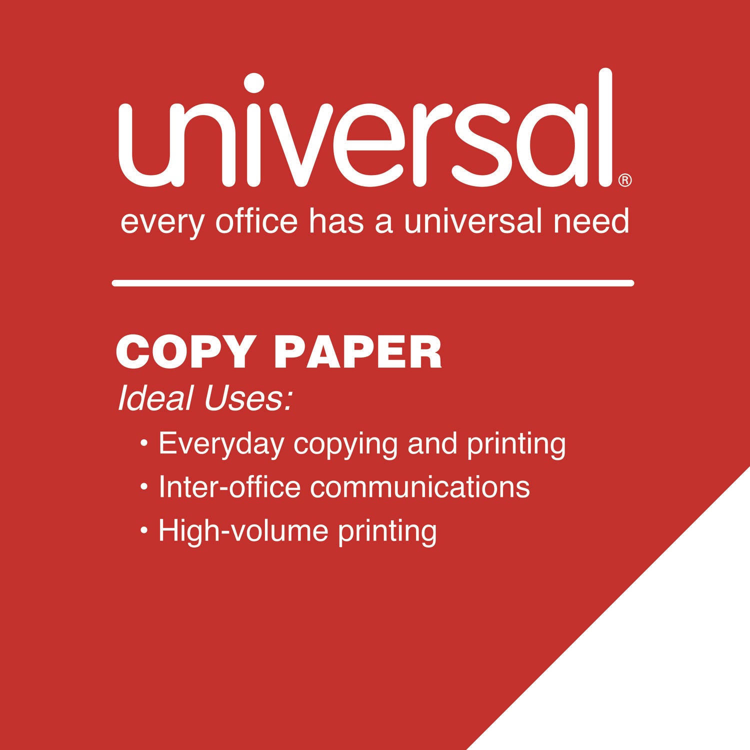 Universal® Copy Paper, 92 Bright, 20 lb Bond Weight, 8.5 x 11, White, 500 Sheets/Ream, 10 Reams/Carton, 40 Cartons/Pallet