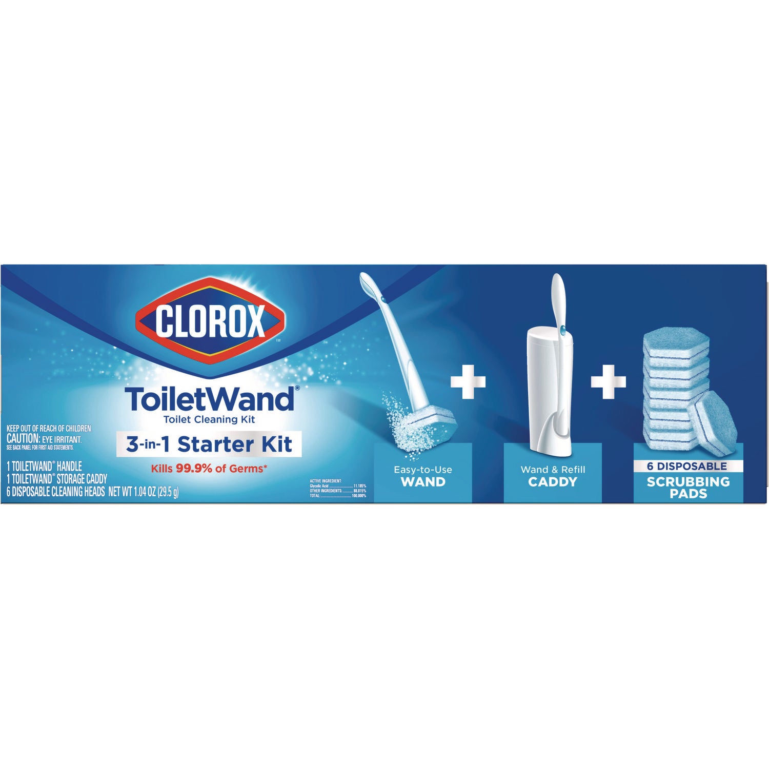 Clorox® ToiletWand Disposable Toilet Cleaning System: Handle, Caddy and Refills, White, 6/Carton