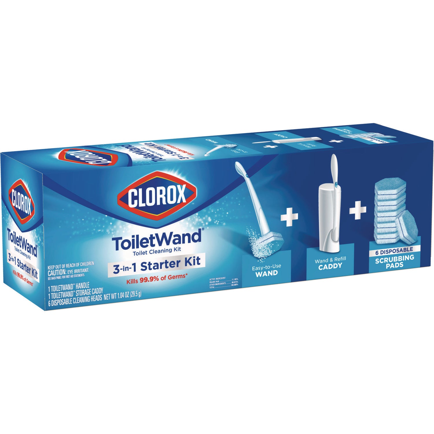 Clorox® ToiletWand Disposable Toilet Cleaning System: Handle, Caddy and Refills, White, 6/Carton