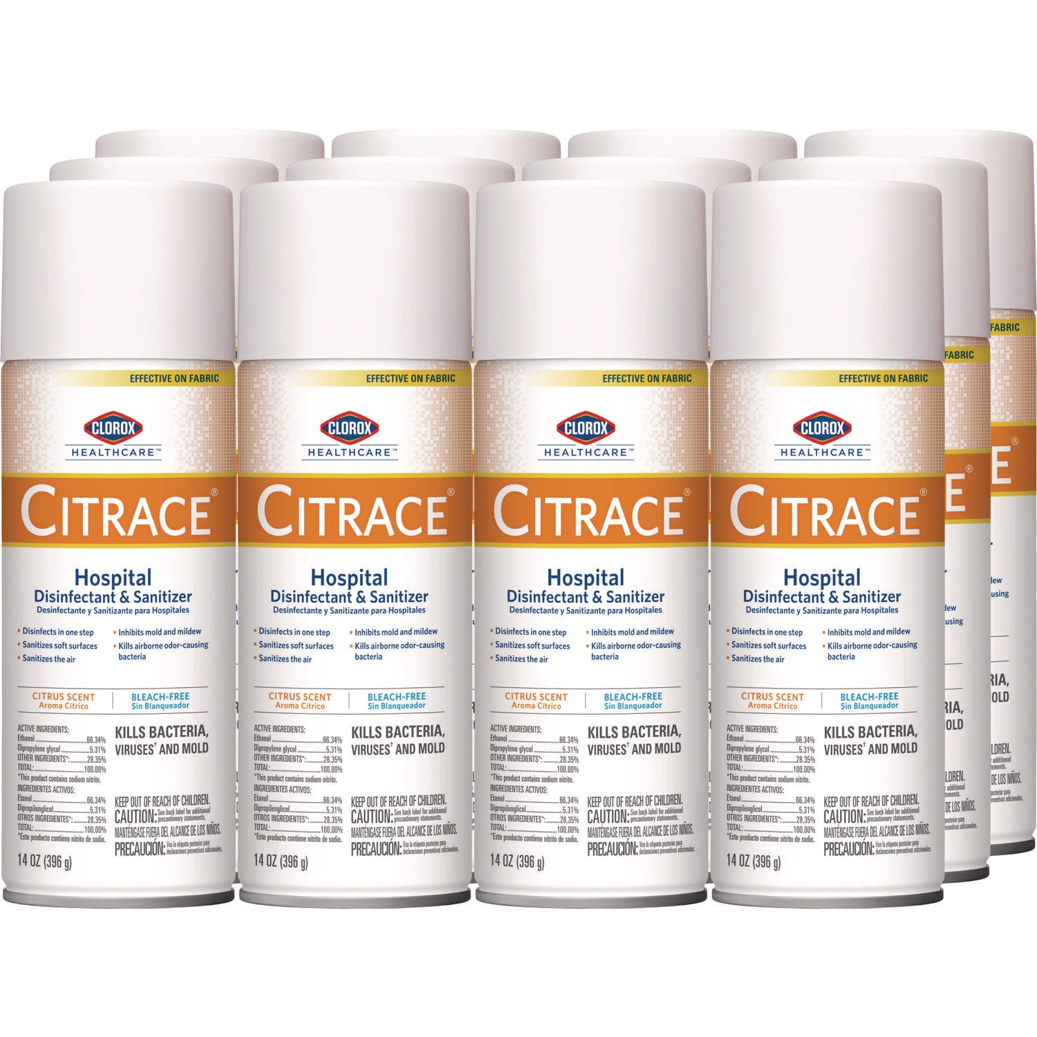 Citrace Hospital Disinfectant and Deodorizer, Citrus, 14 oz Aerosol Spray, 12/Carton