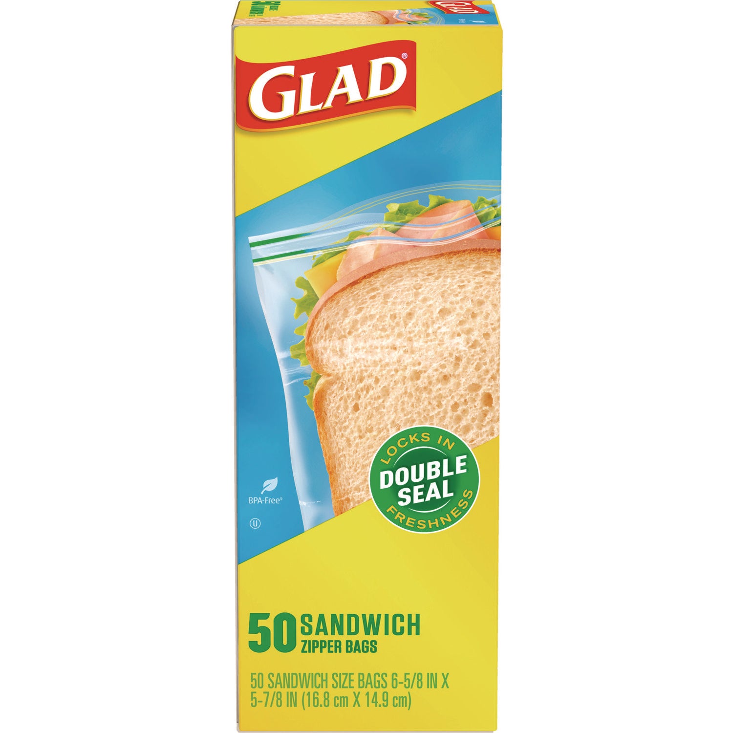 Glad® Sandwich Zipper Bags, Sandwich, 6.63" x 9.88" x 8", Clear, 600/Carton