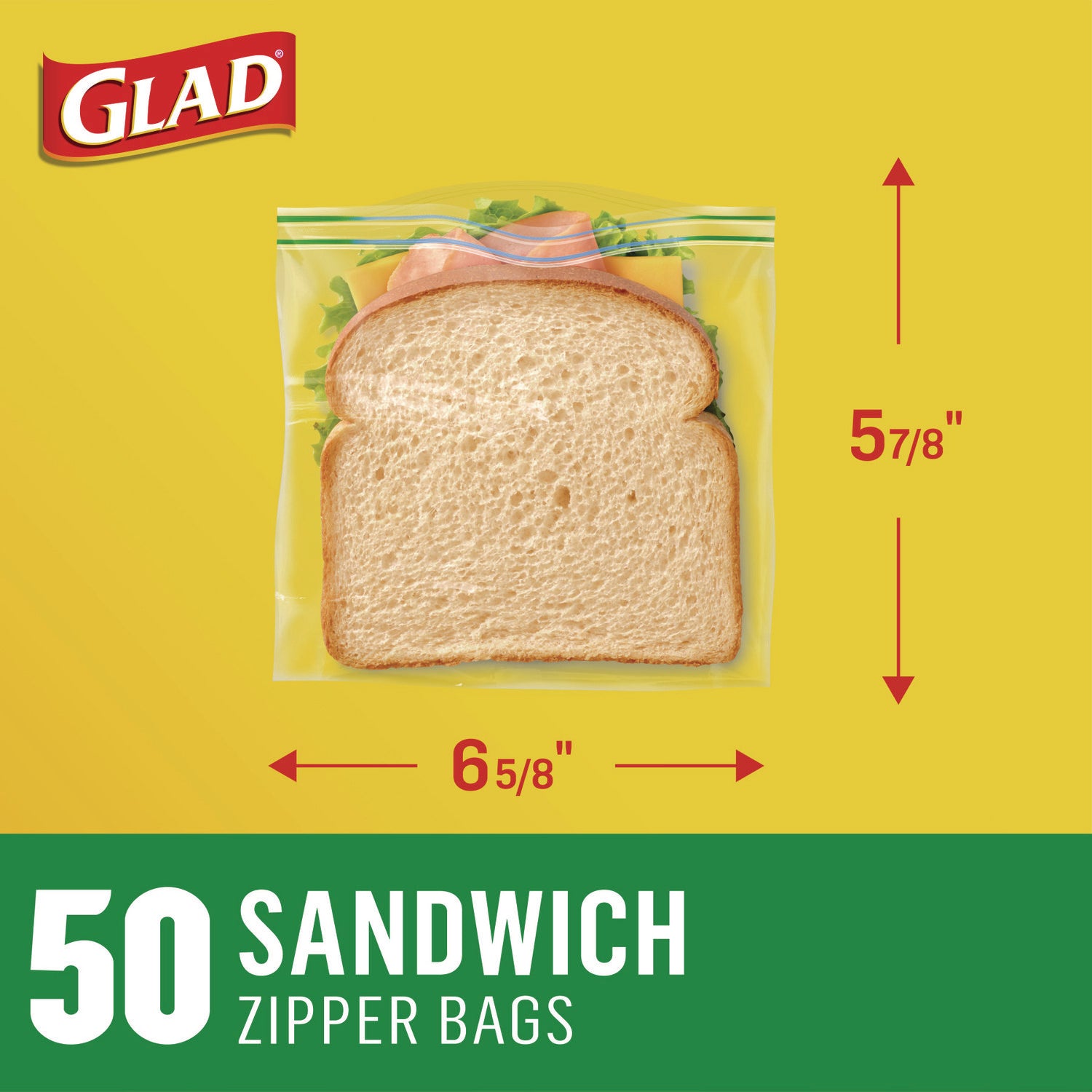 Glad® Sandwich Zipper Bags, Sandwich, 6.63" x 9.88" x 8", Clear, 600/Carton