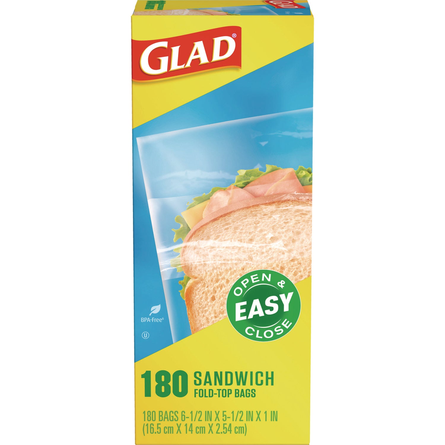 Glad® Fold-Top Sandwich Bags, 6.5" x 5.5", Clear, 2,160/Carton