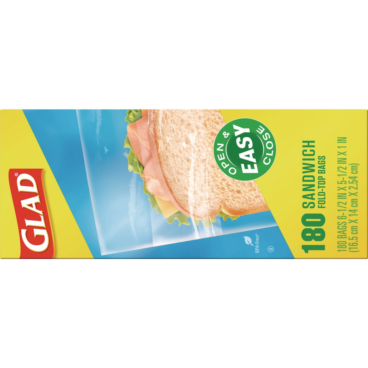 Glad® Fold-Top Sandwich Bags, 6.5" x 5.5", Clear, 2,160/Carton