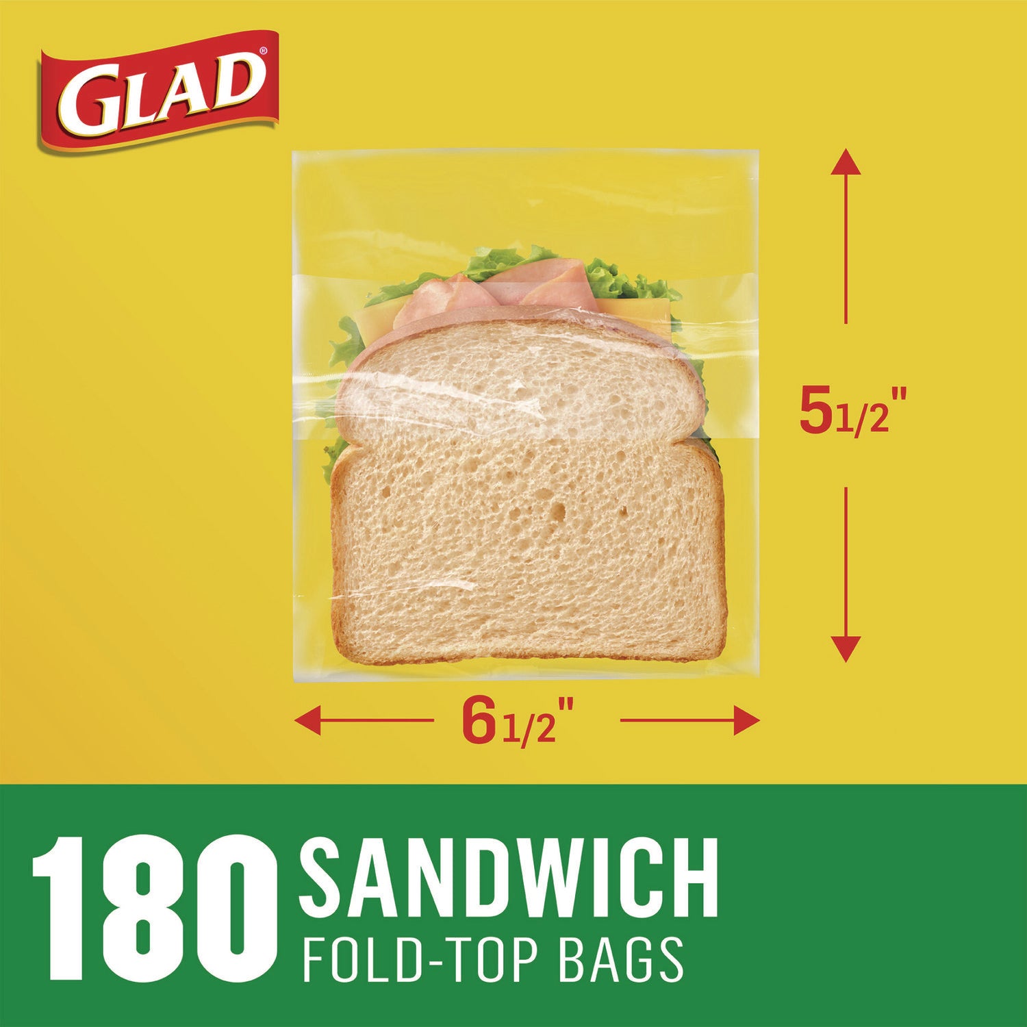 Glad® Fold-Top Sandwich Bags, 6.5" x 5.5", Clear, 2,160/Carton