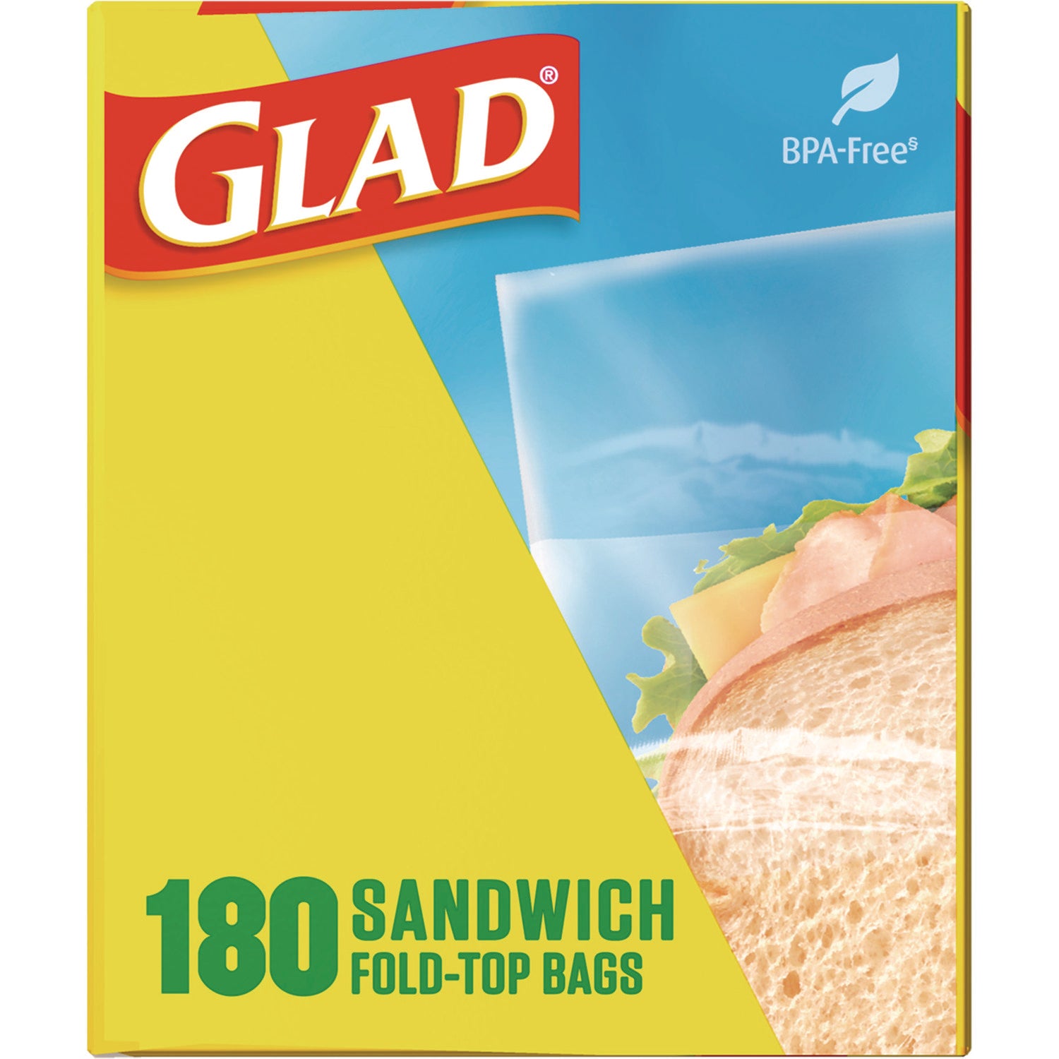 Glad® Fold-Top Sandwich Bags, 6.5" x 5.5", Clear, 2,160/Carton