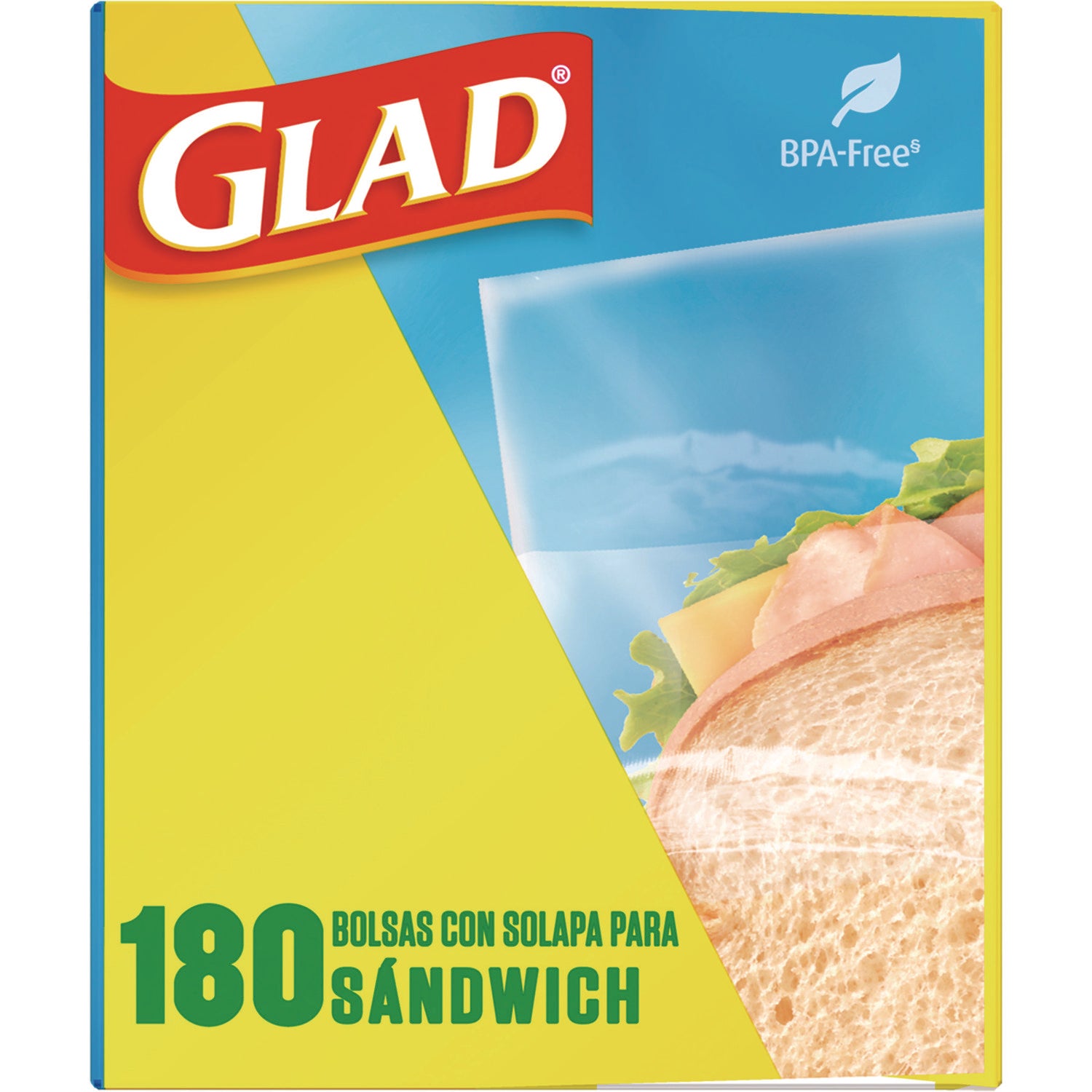 Glad® Fold-Top Sandwich Bags, 6.5" x 5.5", Clear, 2,160/Carton