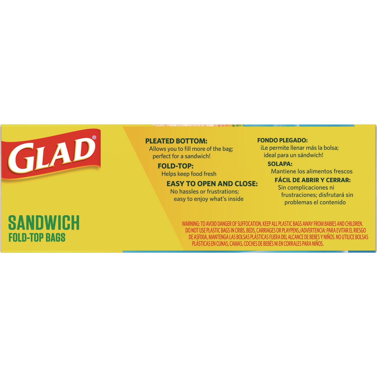 Glad® Fold-Top Sandwich Bags, 6.5" x 5.5", Clear, 2,160/Carton