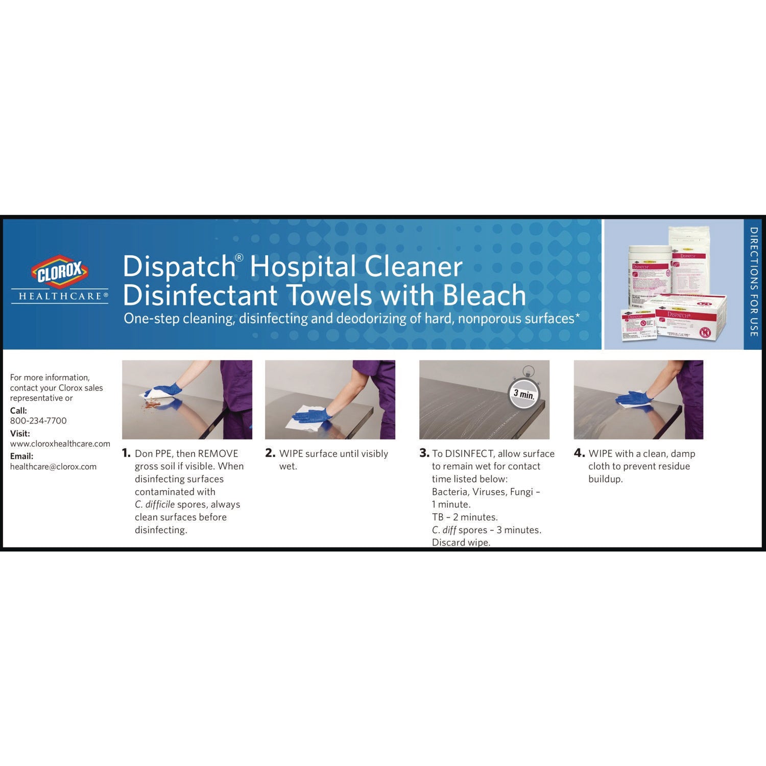 Dispatch Cleaner Disinfectant Towels, 1-Ply, 6.75 x 8, Unscented, White, 150/Canister