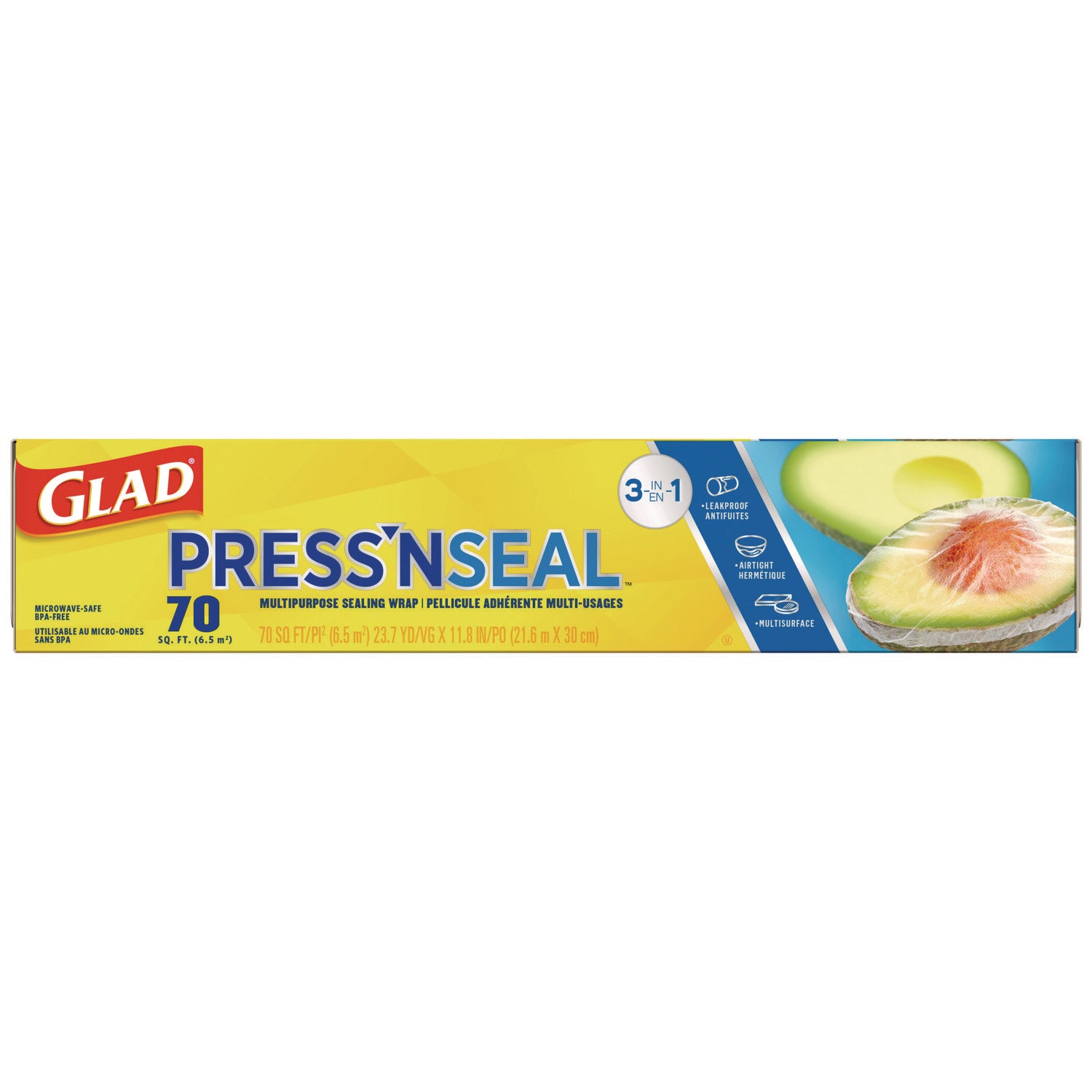 Glad® Press'n Seal Food Plastic Wrap, 70 Square Foot Roll, 12 Rolls/Carton