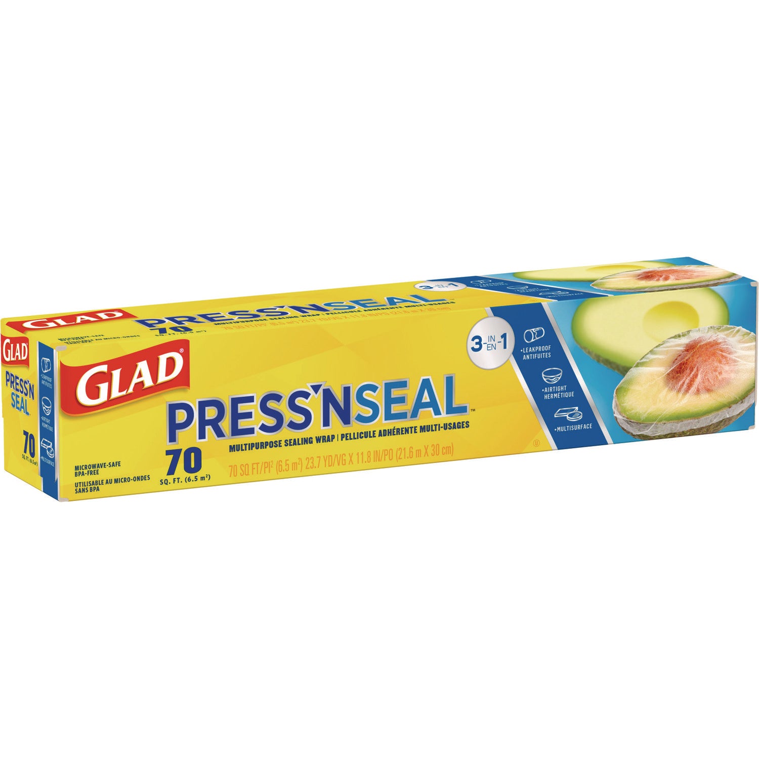 Glad® Press'n Seal Food Plastic Wrap, 70 Square Foot Roll, 12 Rolls/Carton