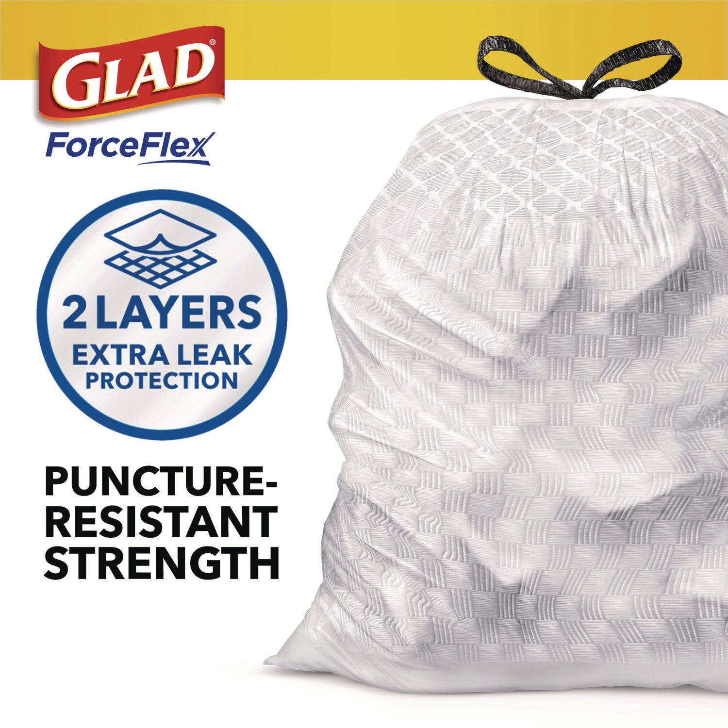 Glad® OdorShield Tall Kitchen Drawstring Bag Value Pack, 13 gal, Fresh Clean Scent, 24" x 27.38", White, 40 Bags/Box, 6 Boxes/CT