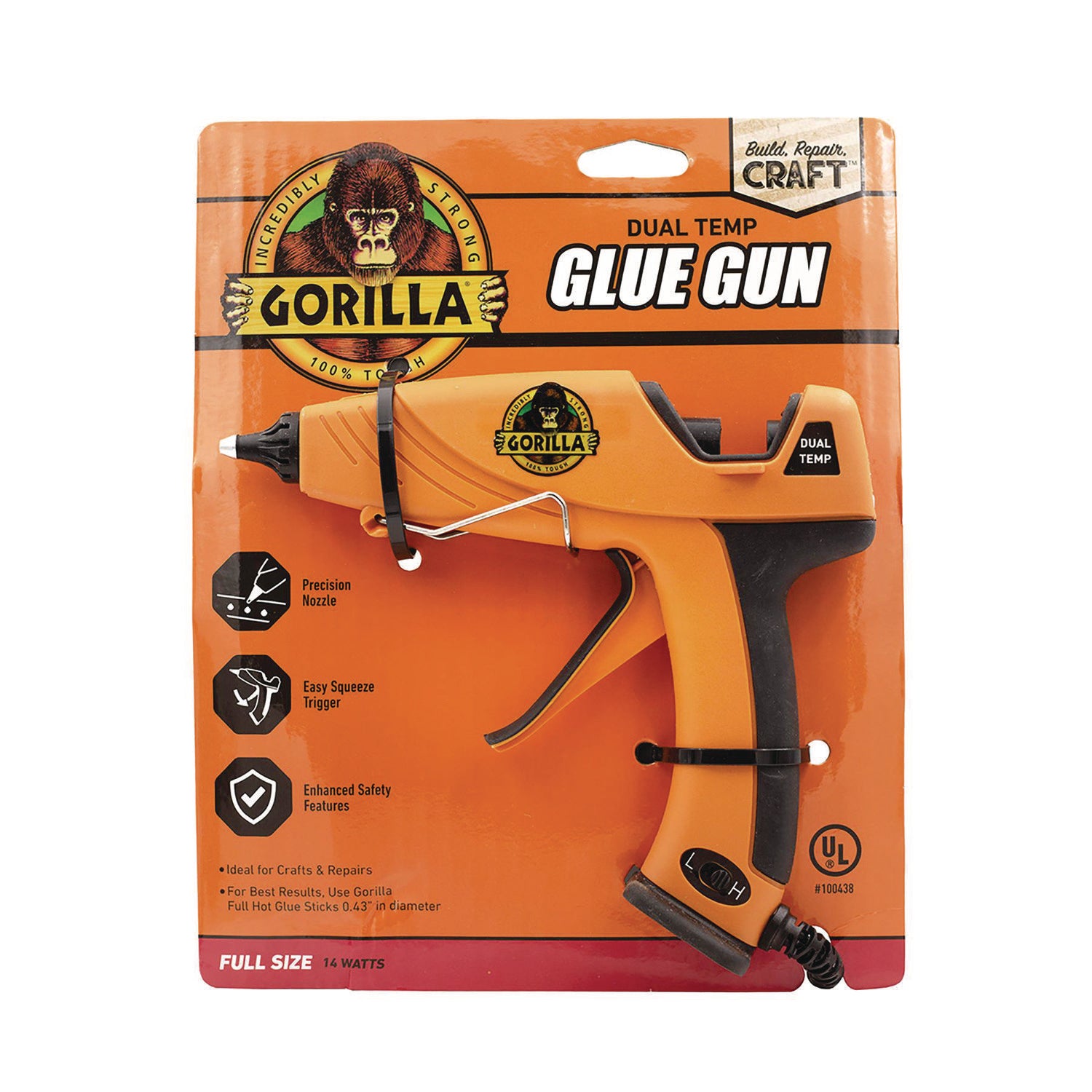 Gorilla® Dual Temp Hot Glue Gun, Orange/Black