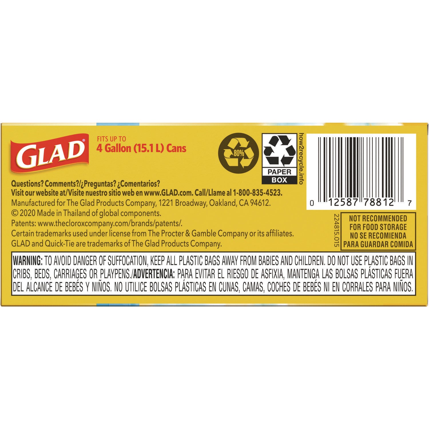 Glad® OdorShield Quick-Tie Small Trash Bags, Tie-Flap, 4 gal, Fresh Clean Scent, 8" x 18", White, 26 Bags/Box, 6 Boxes/Carton