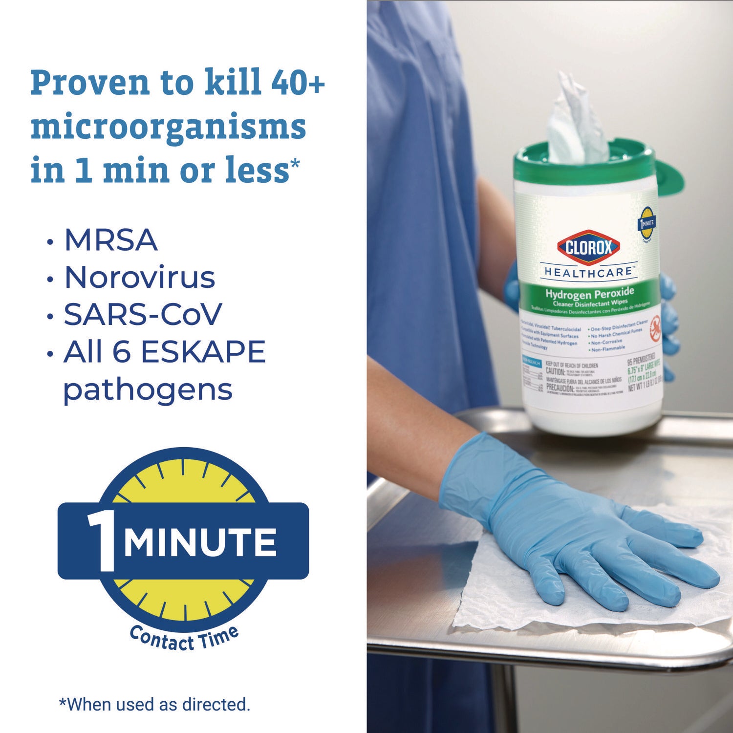 Clorox Healthcare® Hydrogen Peroxide Cleaner Disinfectant Wipes, 5.75 x 6.75, Unscented, White, 155/Canister, 6 Canisters/Carton