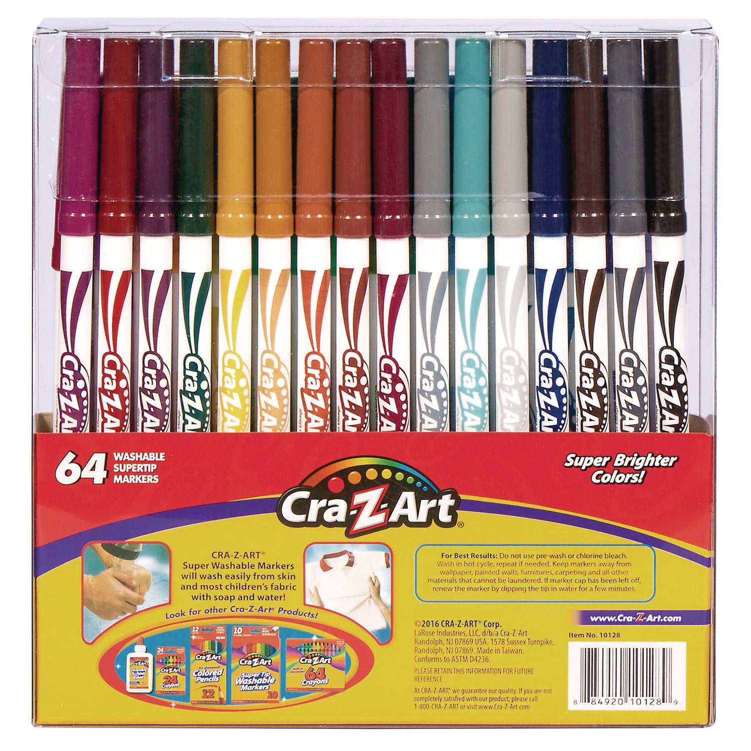 Cra-Z-Art® Washable SuperTip Markers, Fine/Broad Bullet Tips, Assorted Colors, 64/Set