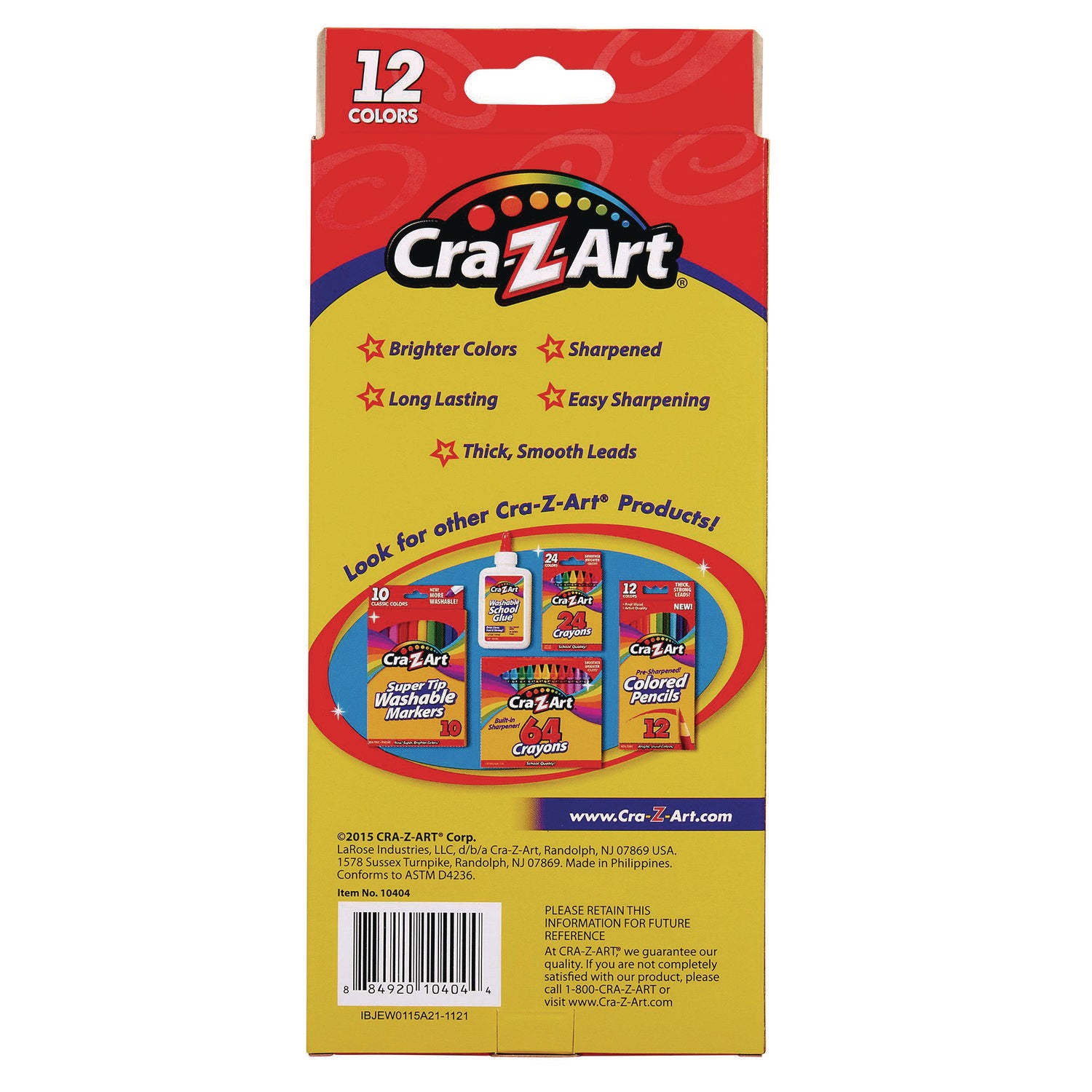 Cra-Z-Art® Colored Pencils, 12 Assorted Lead and Barrel Colors, 12/Set