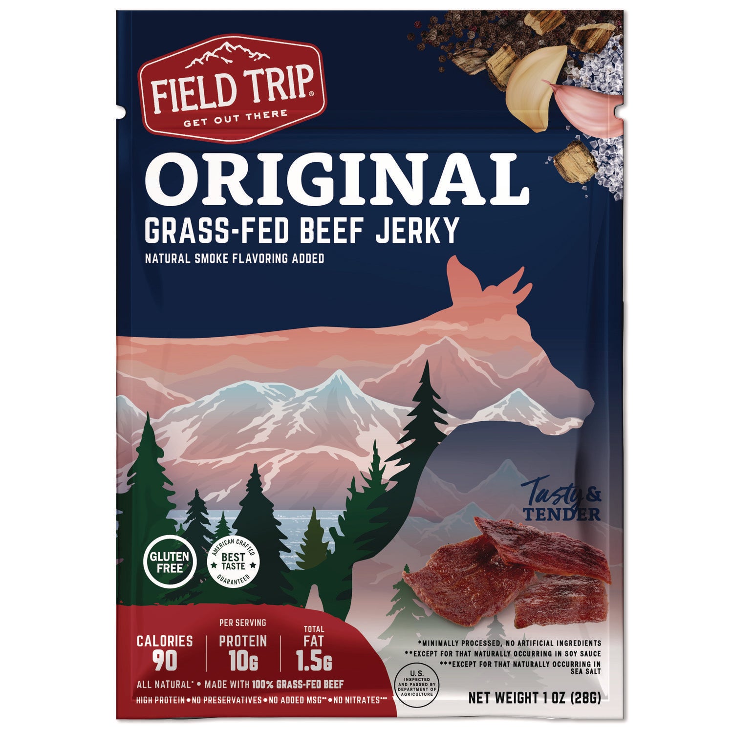 Beef Jerky, Original, 1 oz Bag, 12 Bags/Carton