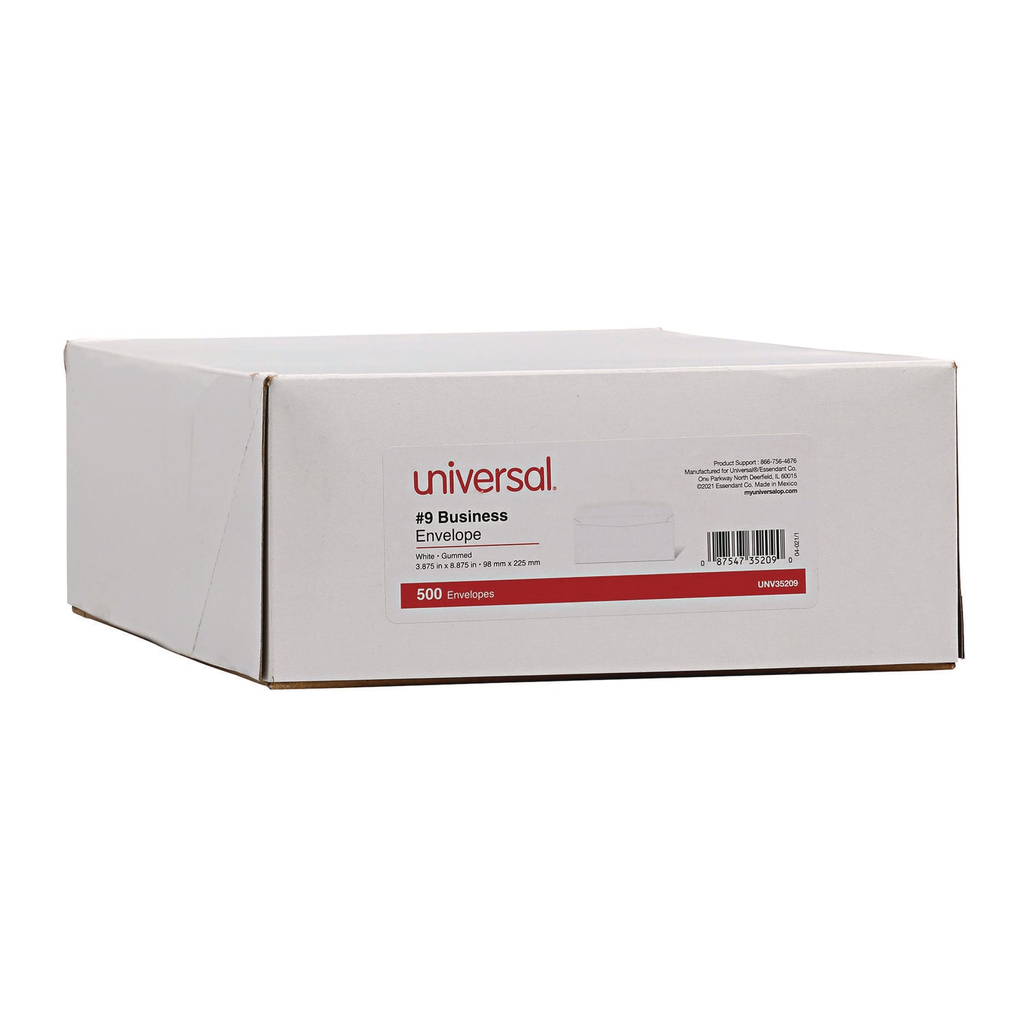 Universal® Open-Side Business Envelope, #9, Square Flap, Gummed Closure, 3.88 x 8.88, White, 500/Box