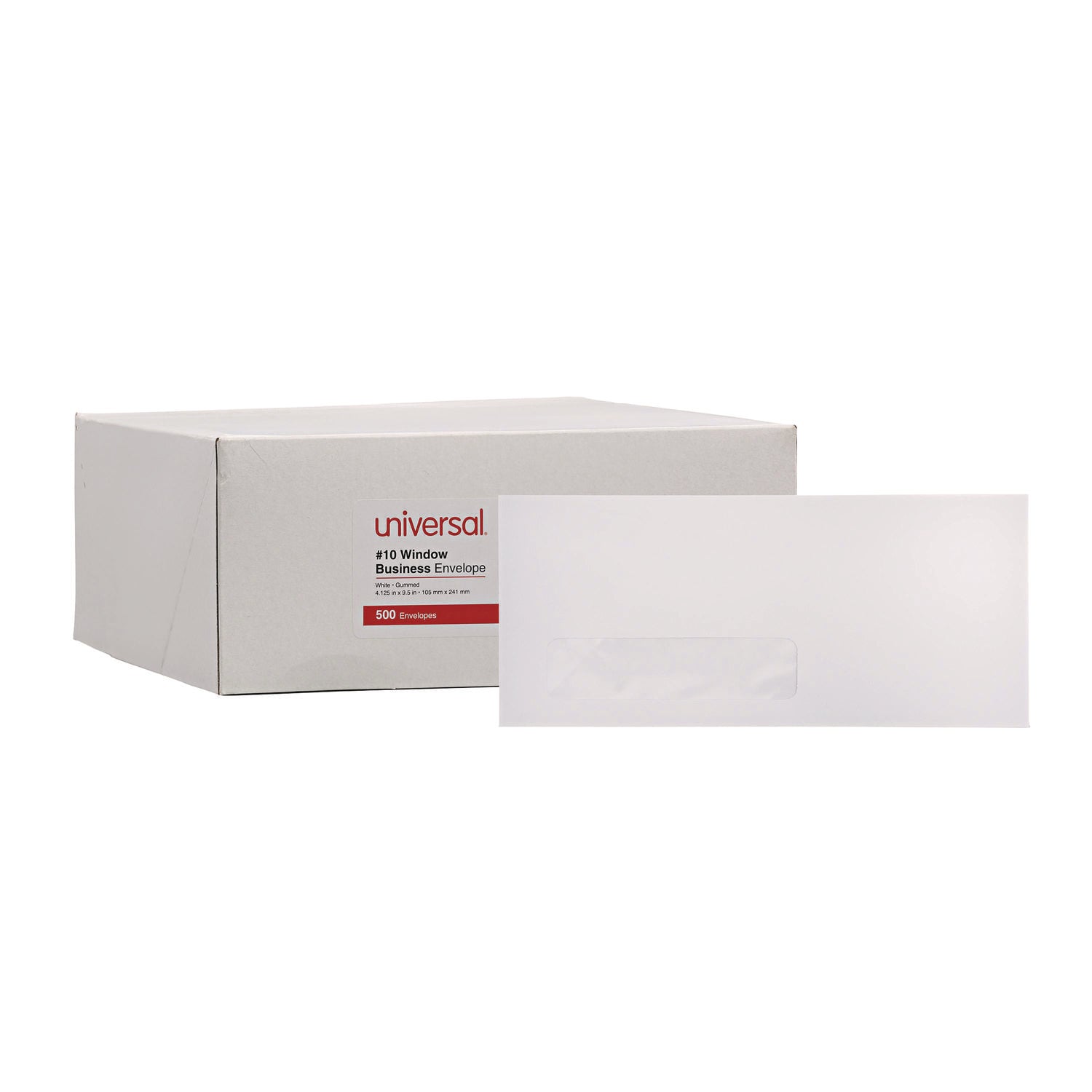 Open-Side Business Envelope, 1 Window, #10, Commercial Flap, Gummed Closure, 4.13 x 9.5, White, 500/Box