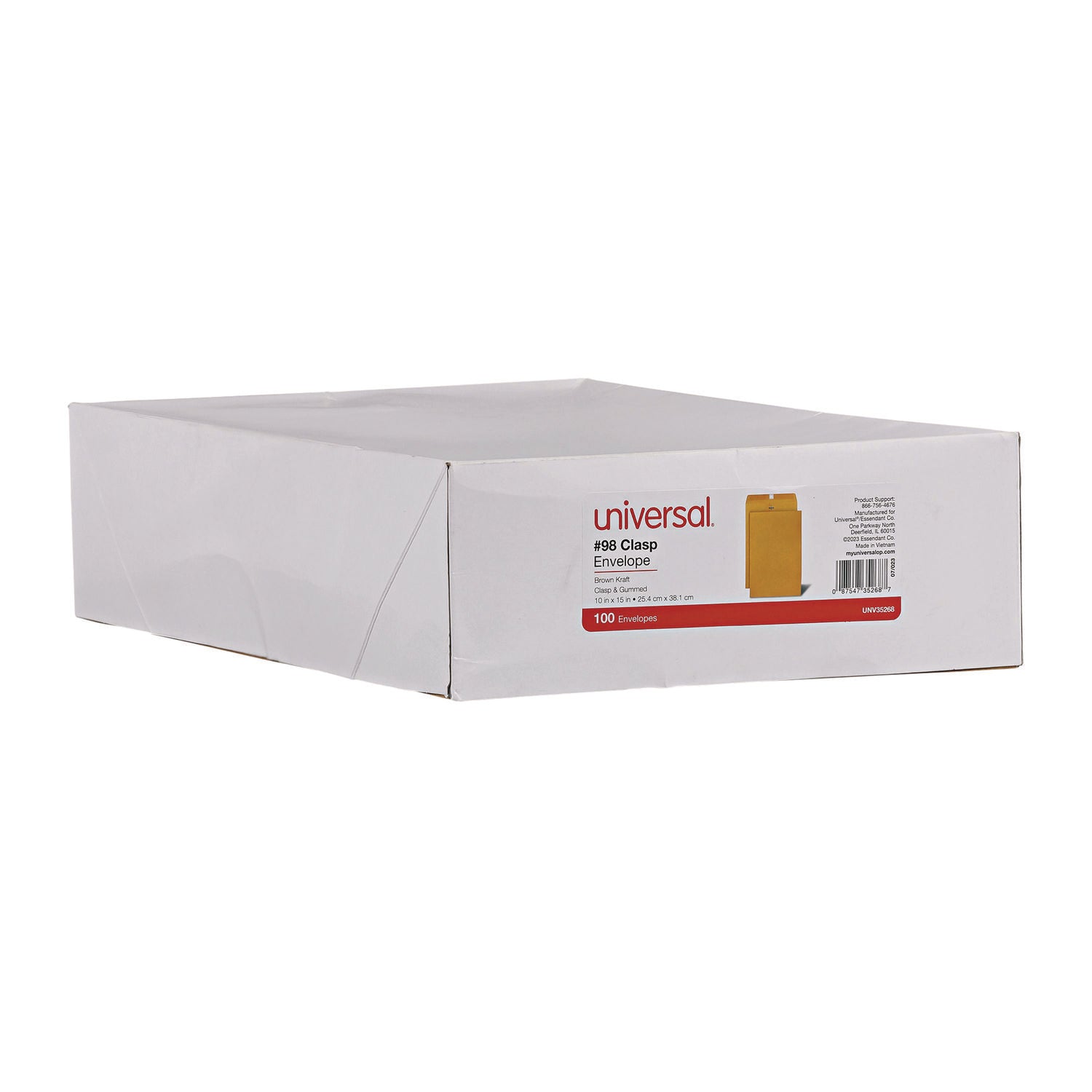 Universal® Kraft Clasp Envelope, #98, Square Flap, Clasp/Gummed Closure, 10 x 15, Brown Kraft, 100/Box