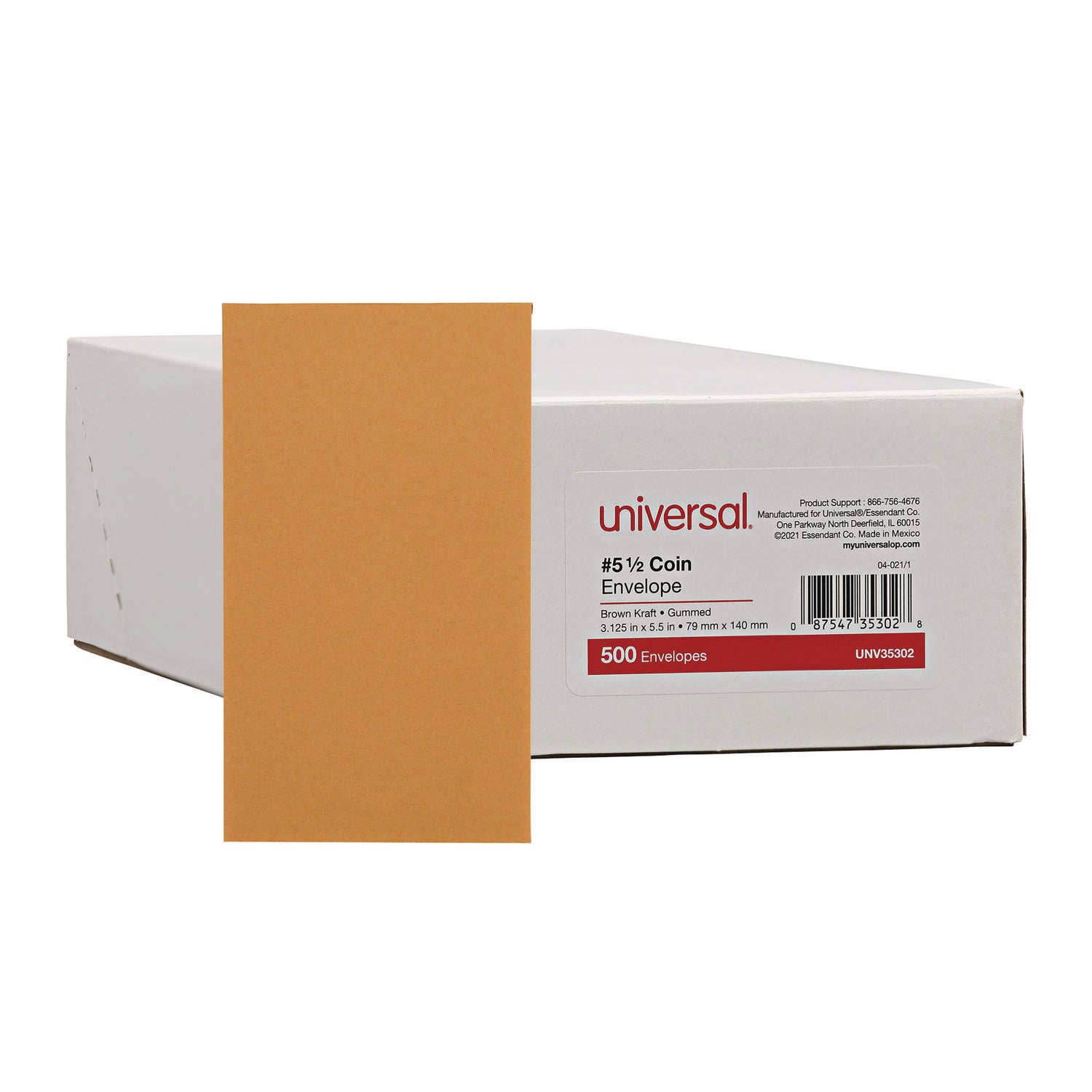 Universal® Kraft Coin Envelope, #5 1/2, Round Flap, Gummed Closure, 3.13 x 5.5, Light Brown Kraft, 500/Box