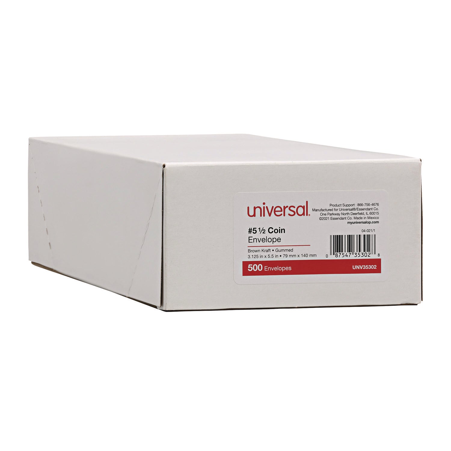 Universal® Kraft Coin Envelope, #5 1/2, Round Flap, Gummed Closure, 3.13 x 5.5, Light Brown Kraft, 500/Box