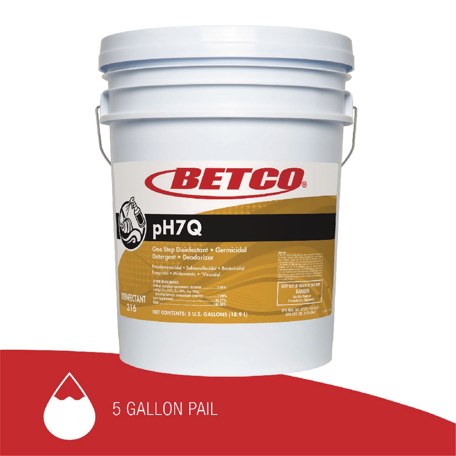 pH7Q Neutral Disinfectant, Pleasant Lemon Scent, 5 gal Pail