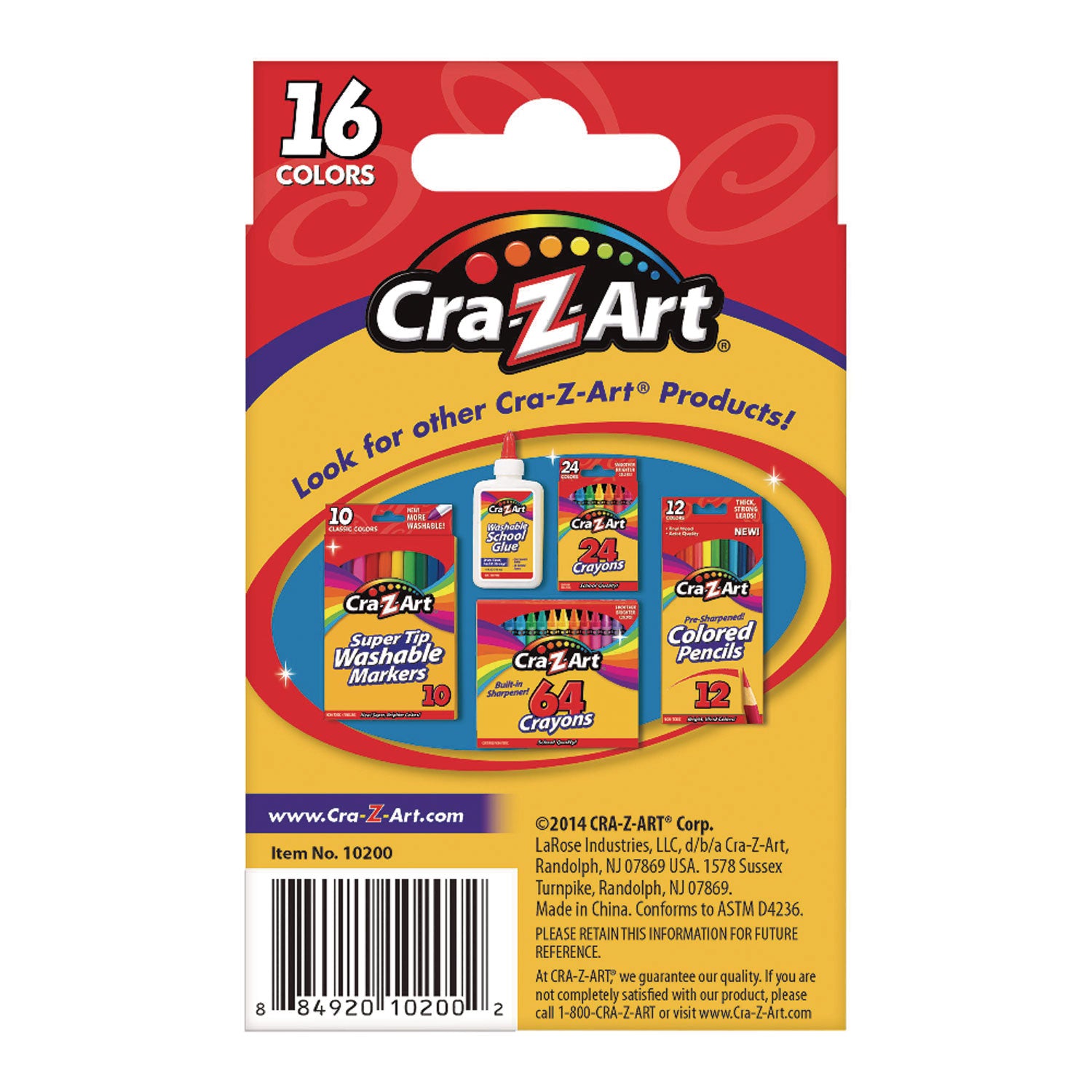 Cra-Z-Art® Crayons, 16 Assorted Colors, 16/Set