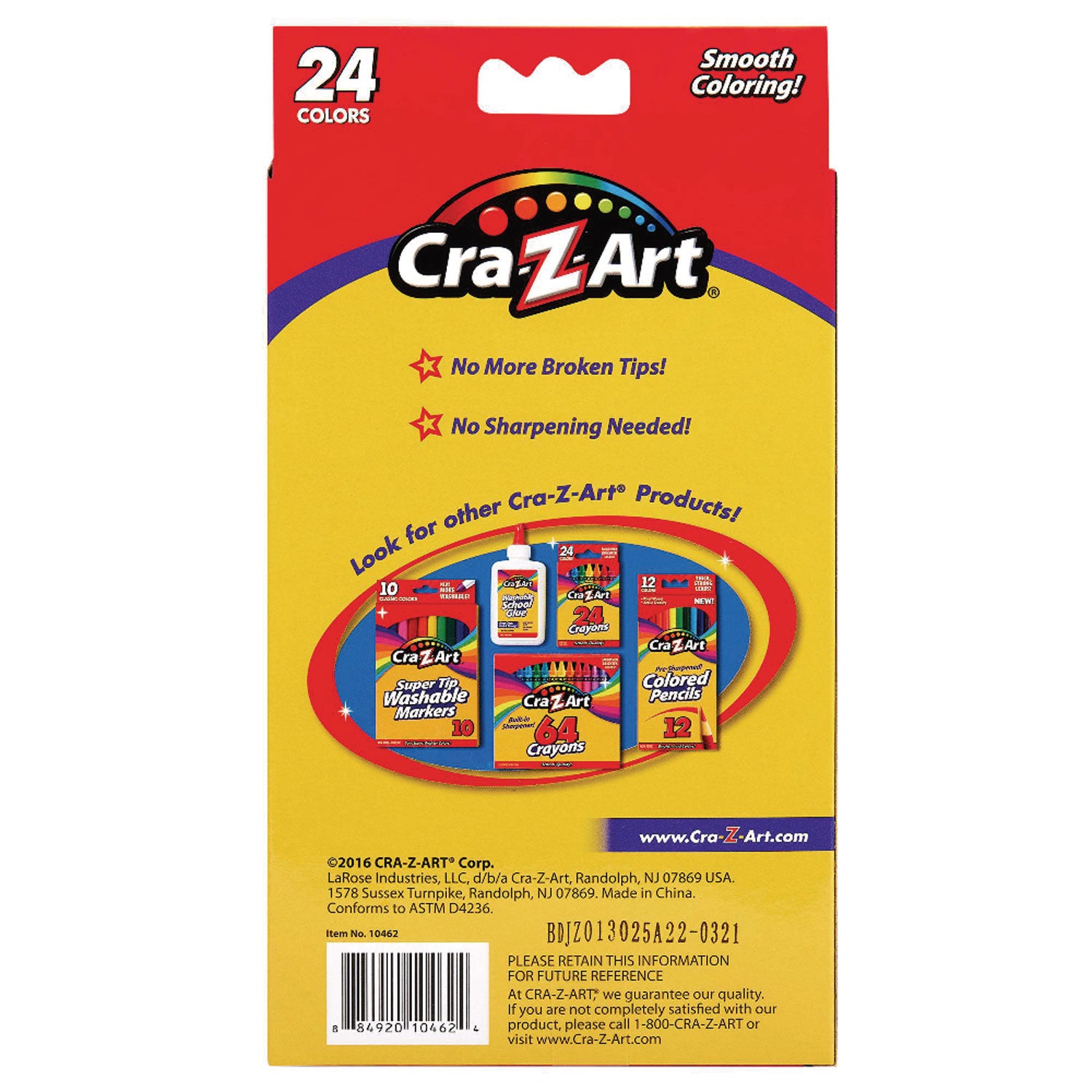 Cra-Z-Art® Twist Up Colored Pencils, 24 Assorted Lead Colors, Clear Barrel, 24/Set