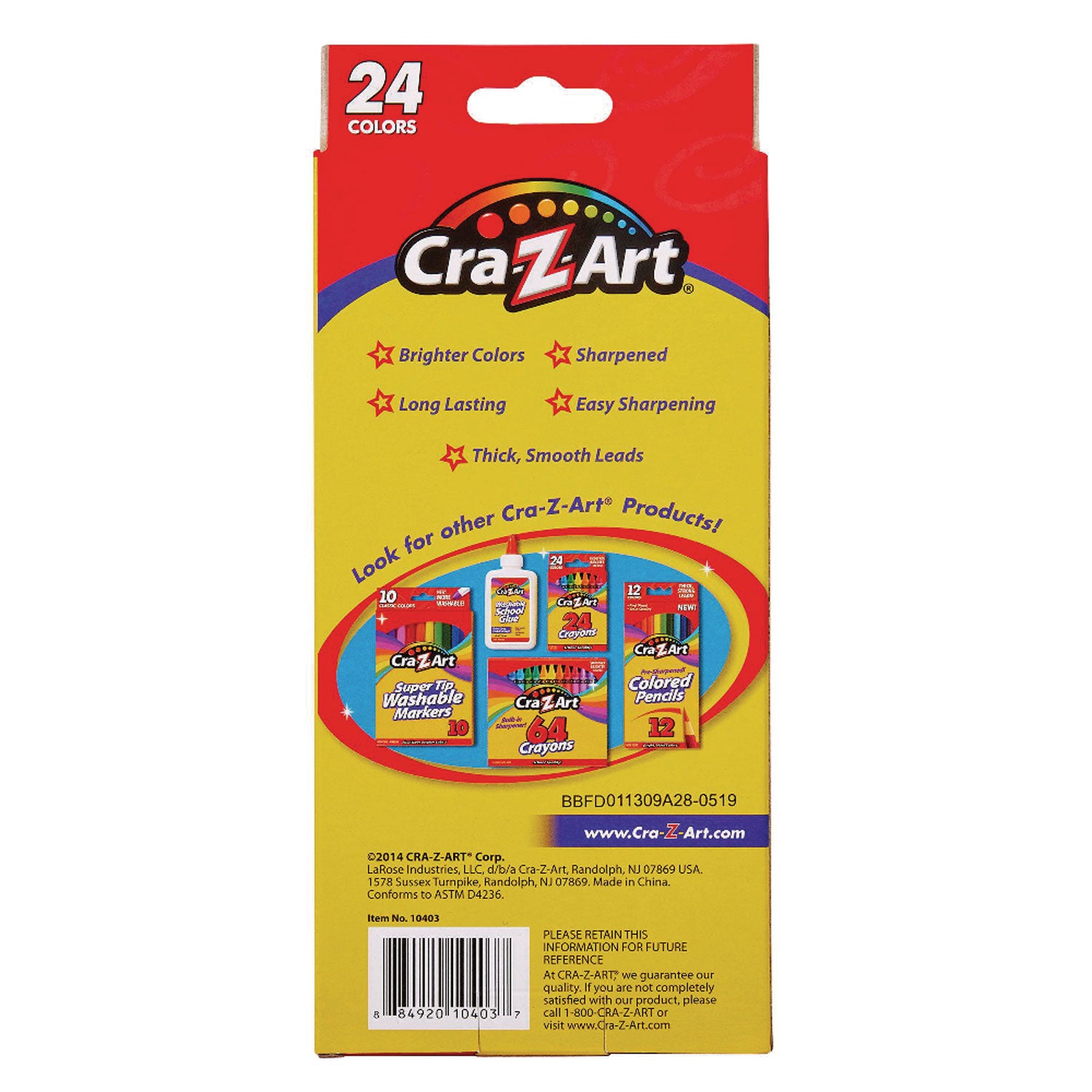 Cra-Z-Art® Colored Pencils, 24 Assorted Lead and Barrel Colors, 24/Set