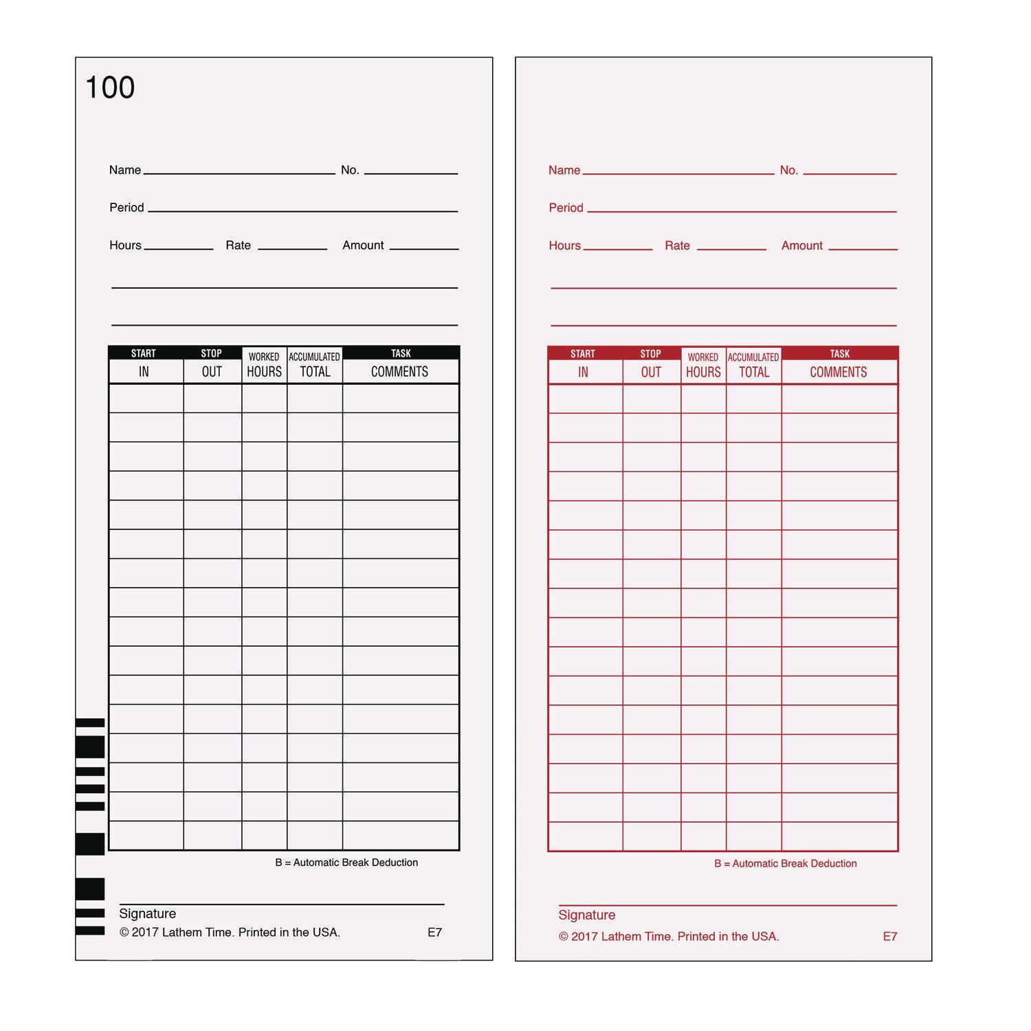 Lathem® Time Time Clock Cards for Lathem Time 7000E, Two Sides, 3.5 x 7.25, 100/Pack