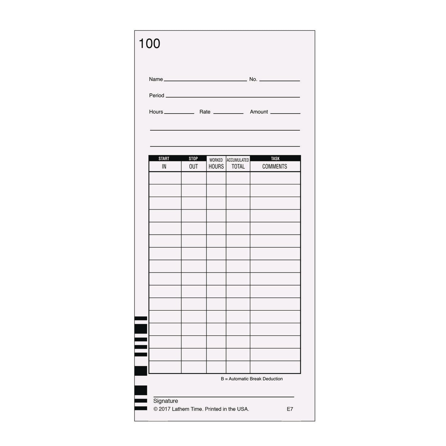 Lathem® Time Time Clock Cards for Lathem Time 7000E, Two Sides, 3.5 x 7.25, 100/Pack