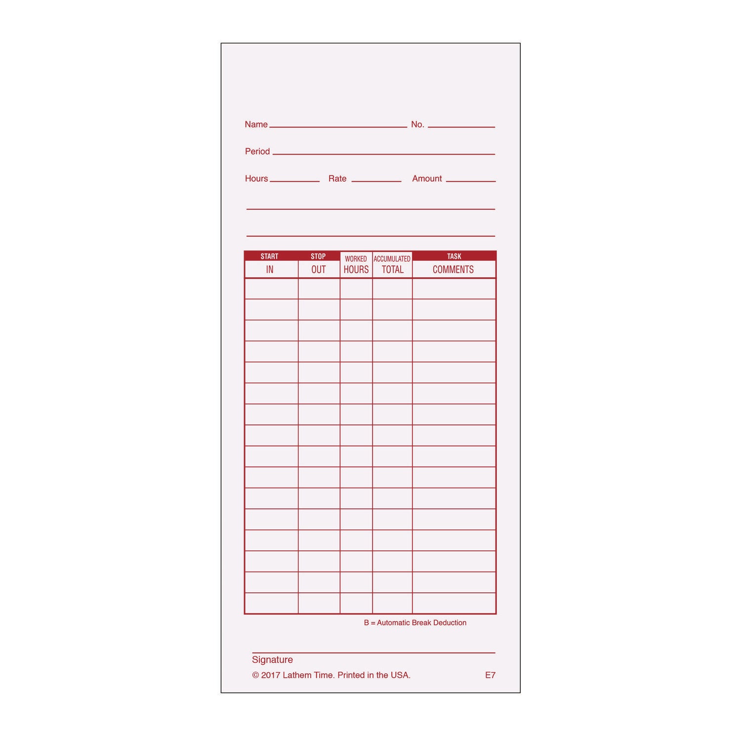 Lathem® Time Time Clock Cards for Lathem Time 7000E, Two Sides, 3.5 x 7.25, 100/Pack