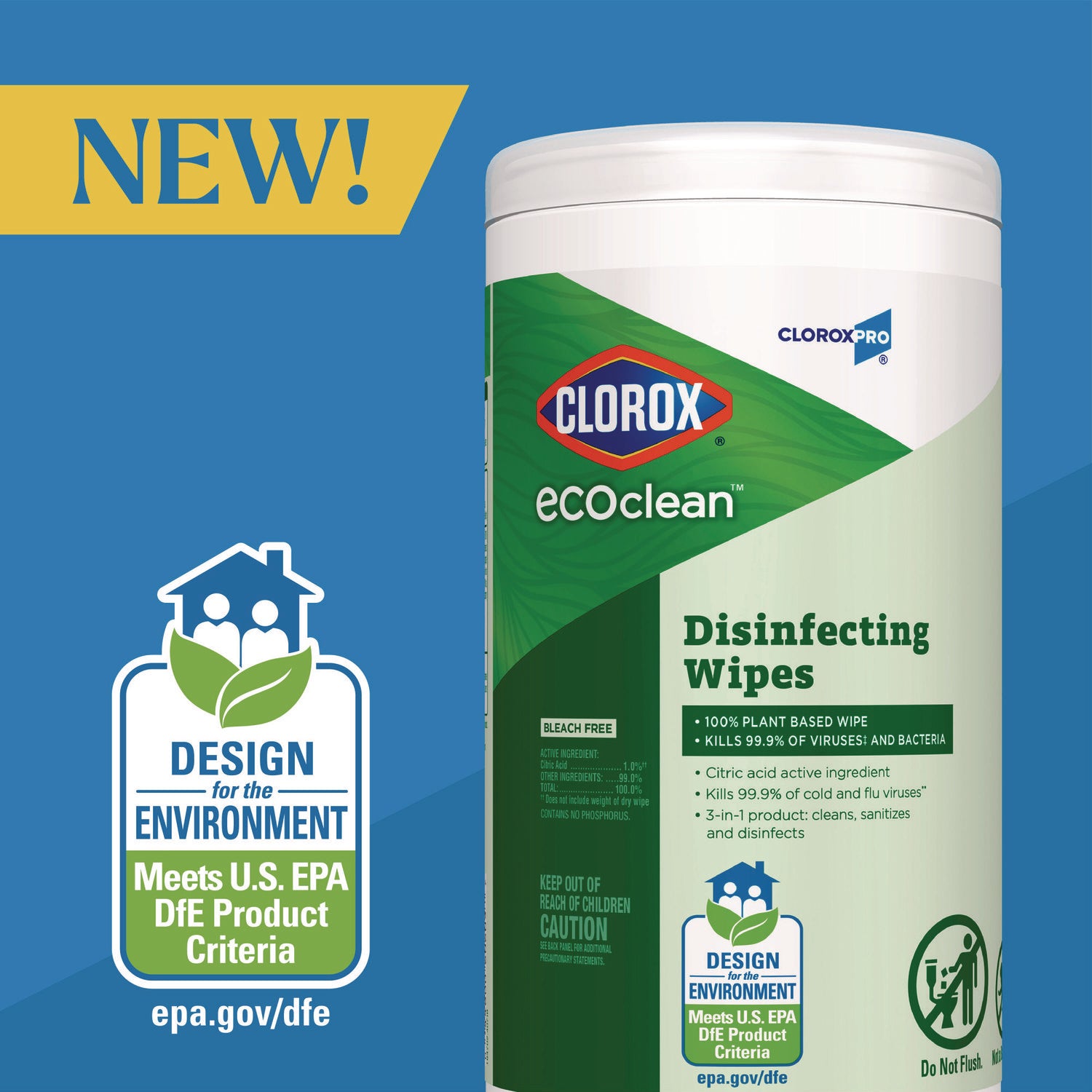 EcoClean Disinfecting Wipes, 1-Ply, 8 x 7, Unscented, White Clorox® Flipcost